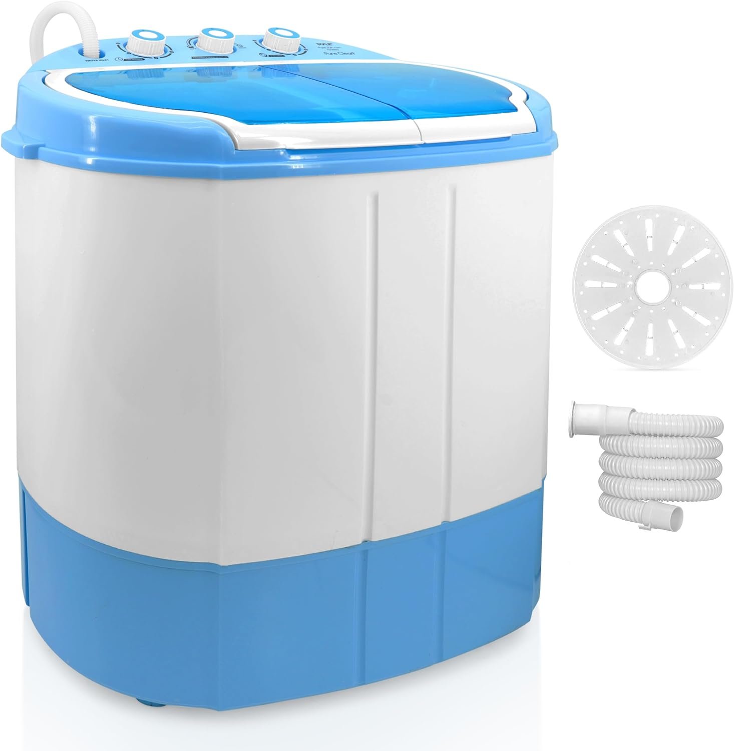 Compact Home Washer  Dryer, 2 in 1 Portable Mini Washing Machine, Twin Tubs, 11lbs. Capacity, 110V, Spin Cycle w/Hose, Translucent Tub Container Window, Ideal for Smaller Laundry Loads