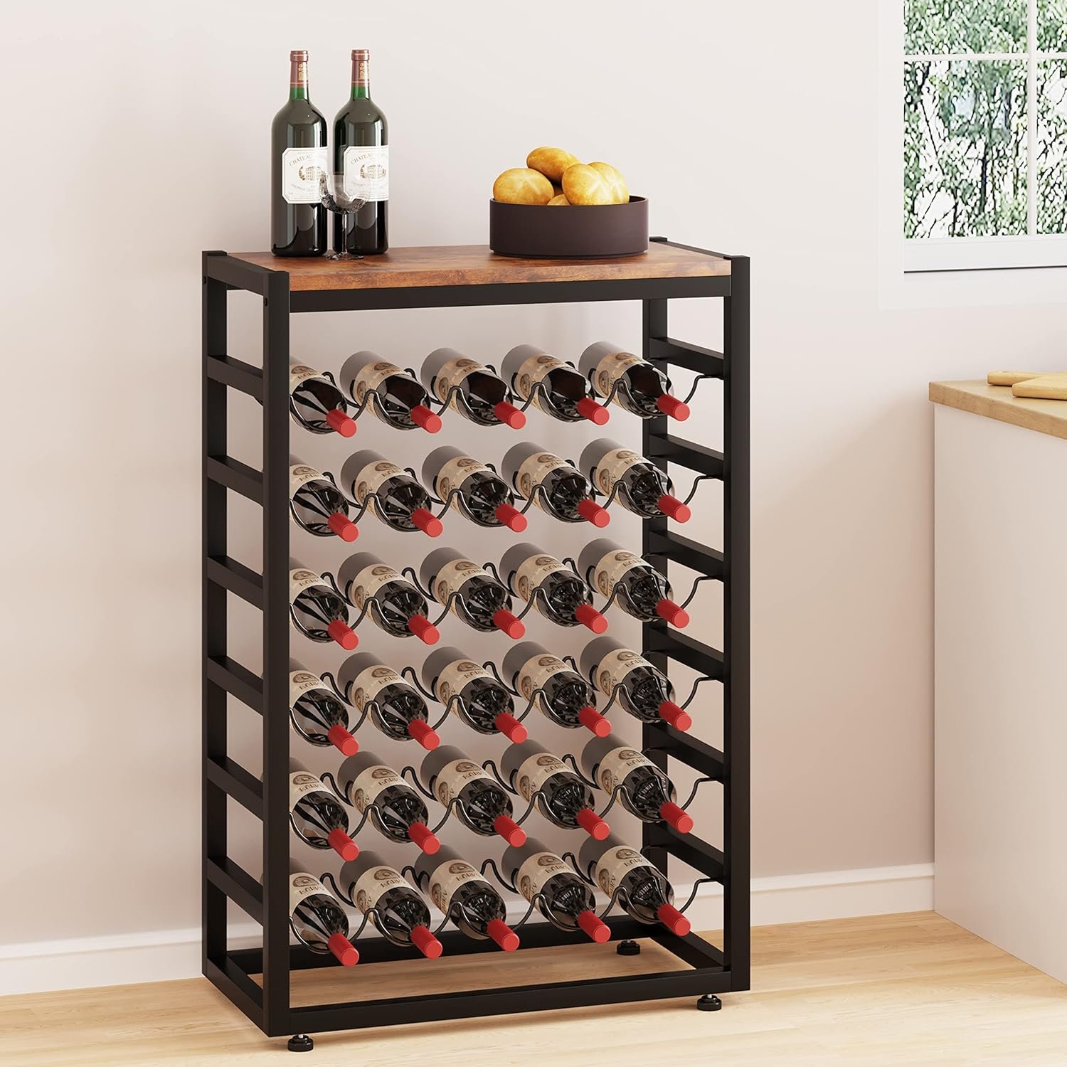 Dripex Wine Rack Freestanding for 30 Bottles, Bottle Rack with 6 Shelves Vintage Wine Storage Display Shelves with Tabletop for Cellar Kitchen Bar Dining Room (L23.22x W11.81x H34.65 inches)