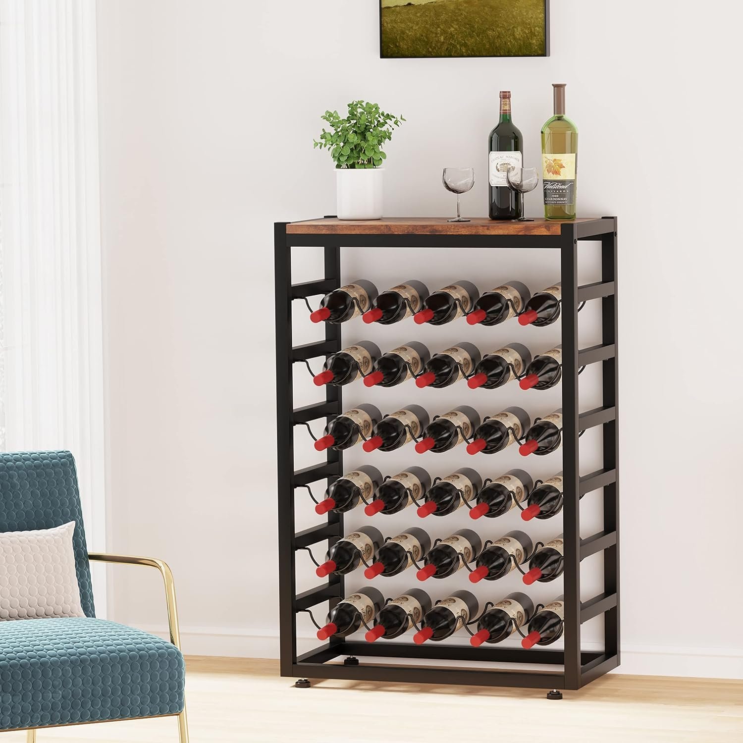 Dripex Wine Rack Freestanding for 30 Bottles, Bottle Rack with 6 Shelves Vintage Wine Storage Display Shelves with Tabletop for Cellar Kitchen Bar Dining Room (L23.22x W11.81x H34.65 inches)