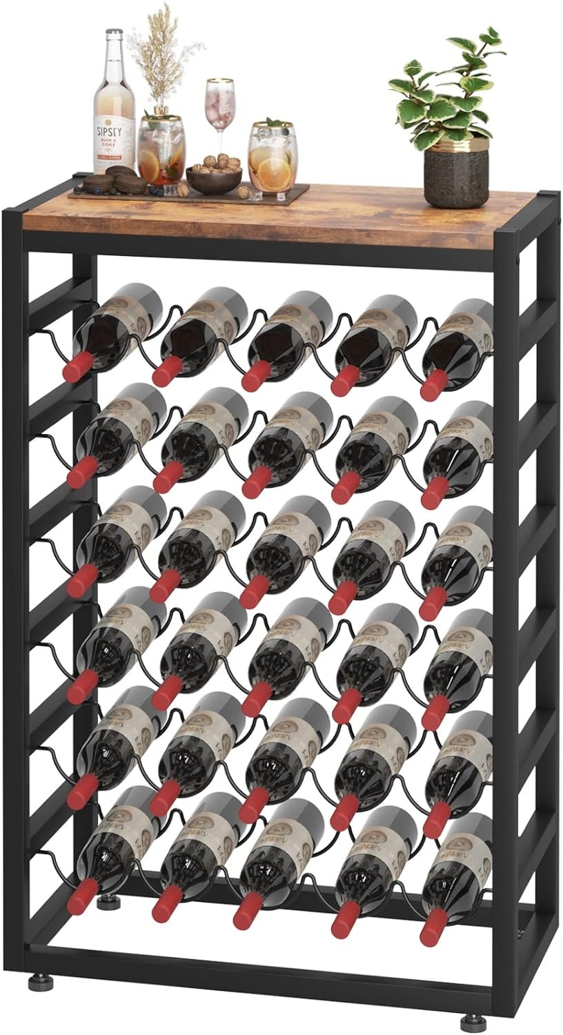 Dripex Wine Rack Freestanding for 30 Bottles, Bottle Rack with 6 Shelves Vintage Wine Storage Display Shelves with Tabletop for Cellar Kitchen Bar Dining Room (L23.22x W11.81x H34.65 inches)