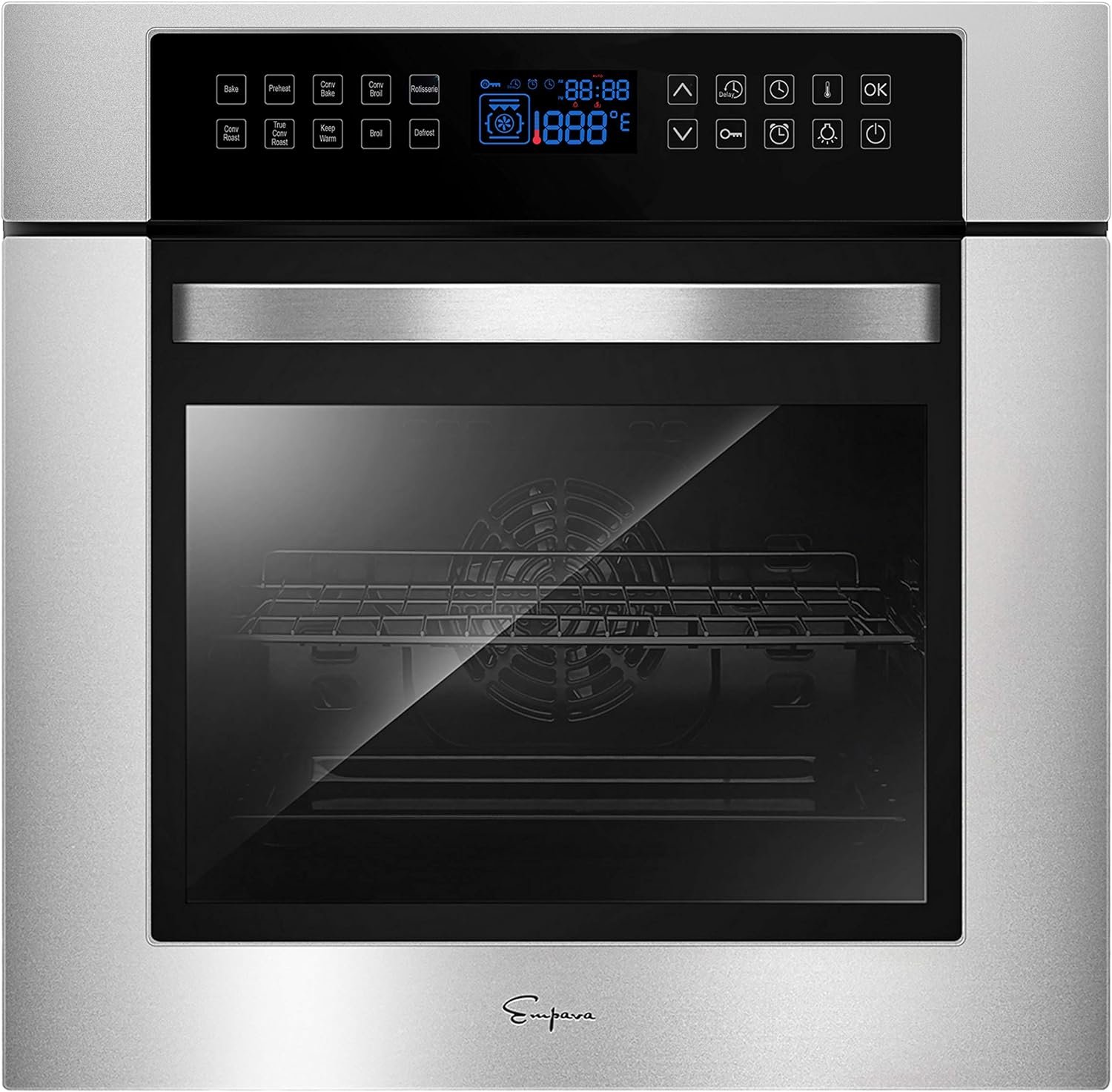 Empava 24 Electric Single Wall Oven 10 Cooking Functions Deluxe 360° ROTISSERIE with Sensitive Touch Control in Stainless Steel, XC02