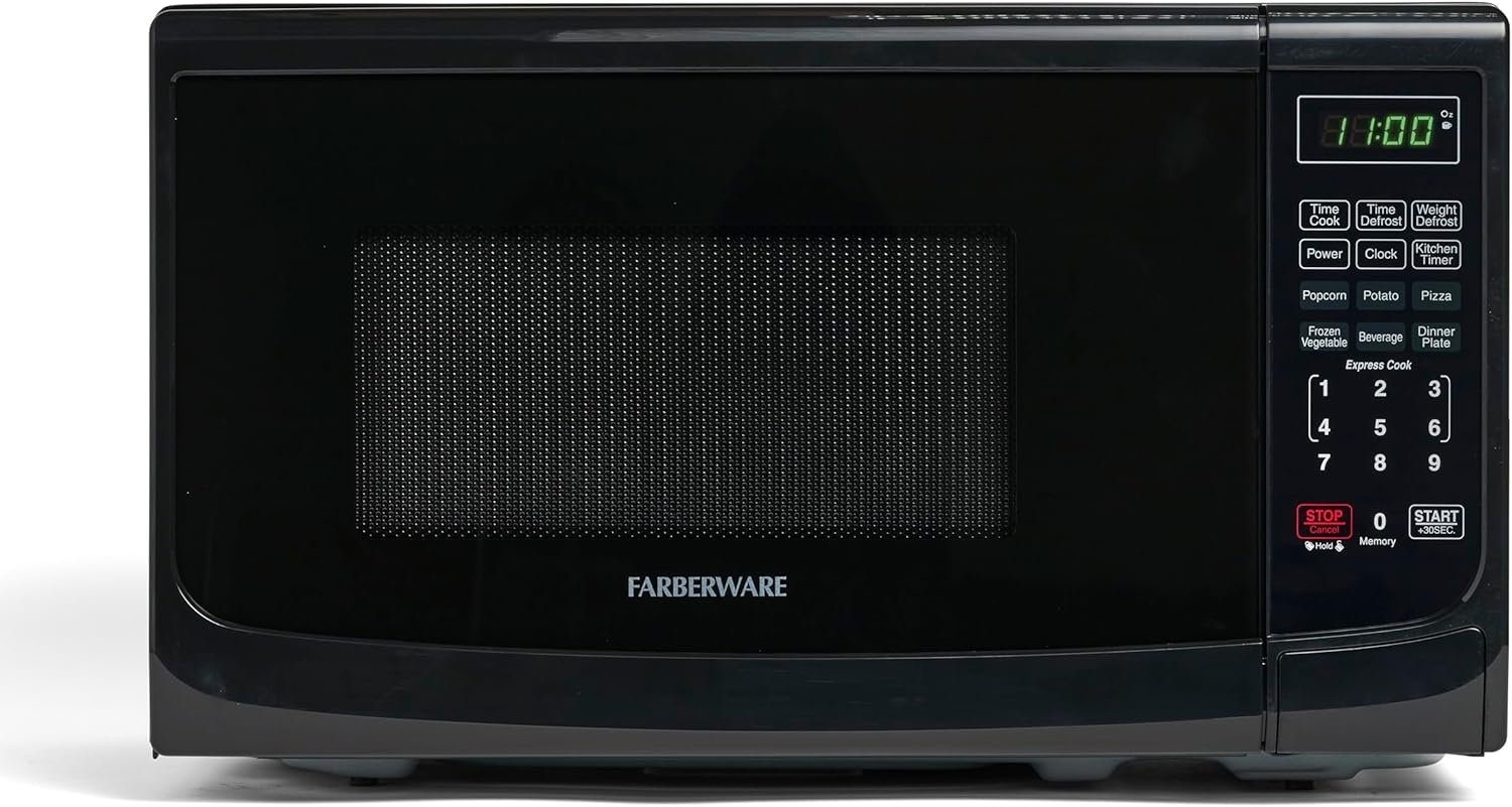 Farberware Countertop Microwave 700 Watts, 0.7 Cu. Ft. - Microwave Oven With LED Lighting and Child Lock - Perfect for Apartments and Dorms - Easy Clean Stainless Steel