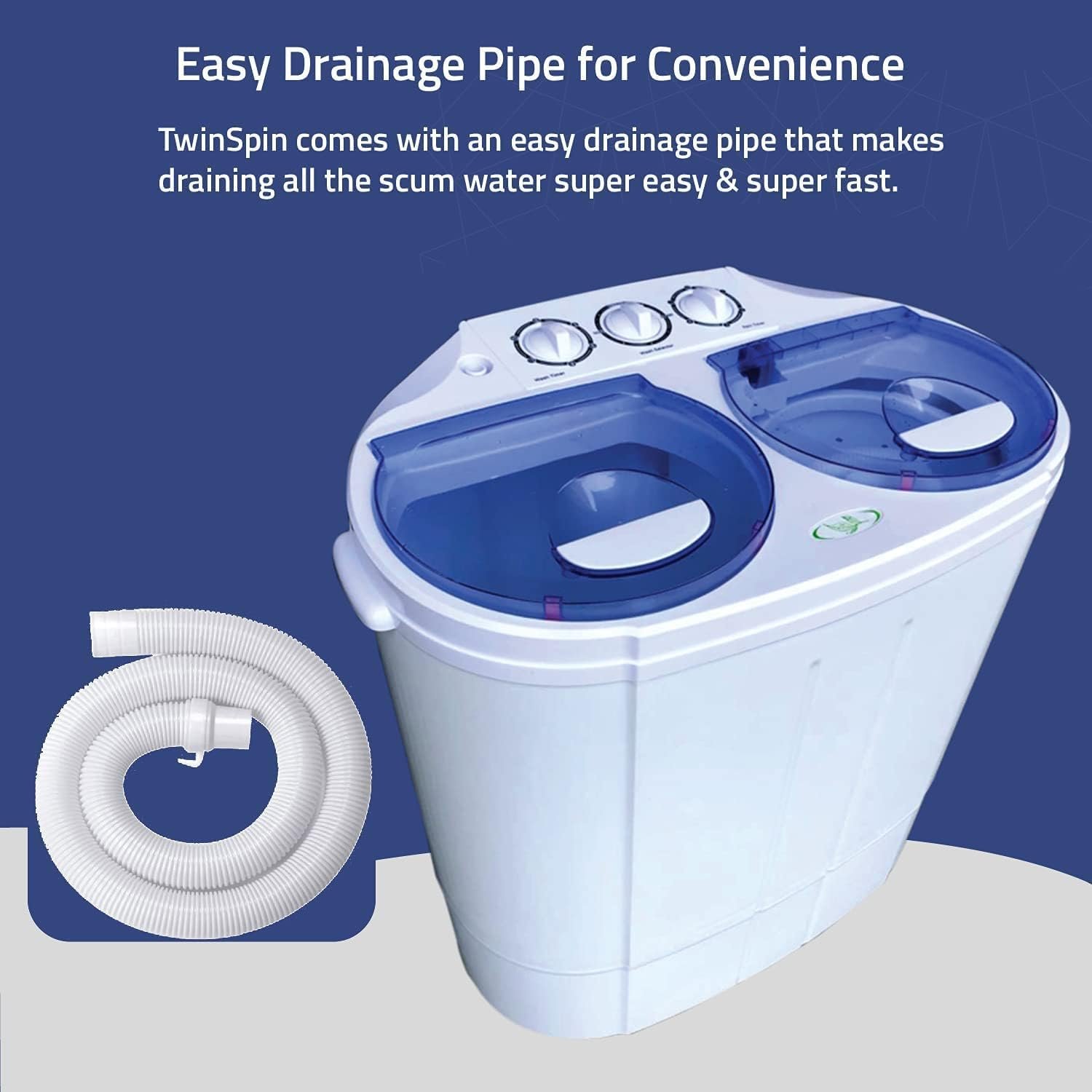 Garatic Portable Compact Mini Twin Tub Washing Machine w/Wash and Spin Cycle, Built-in Gravity Drain, 13lbs Capacity For Camping, Apartments, Dorms, College Rooms, RV’s, Delicates and more