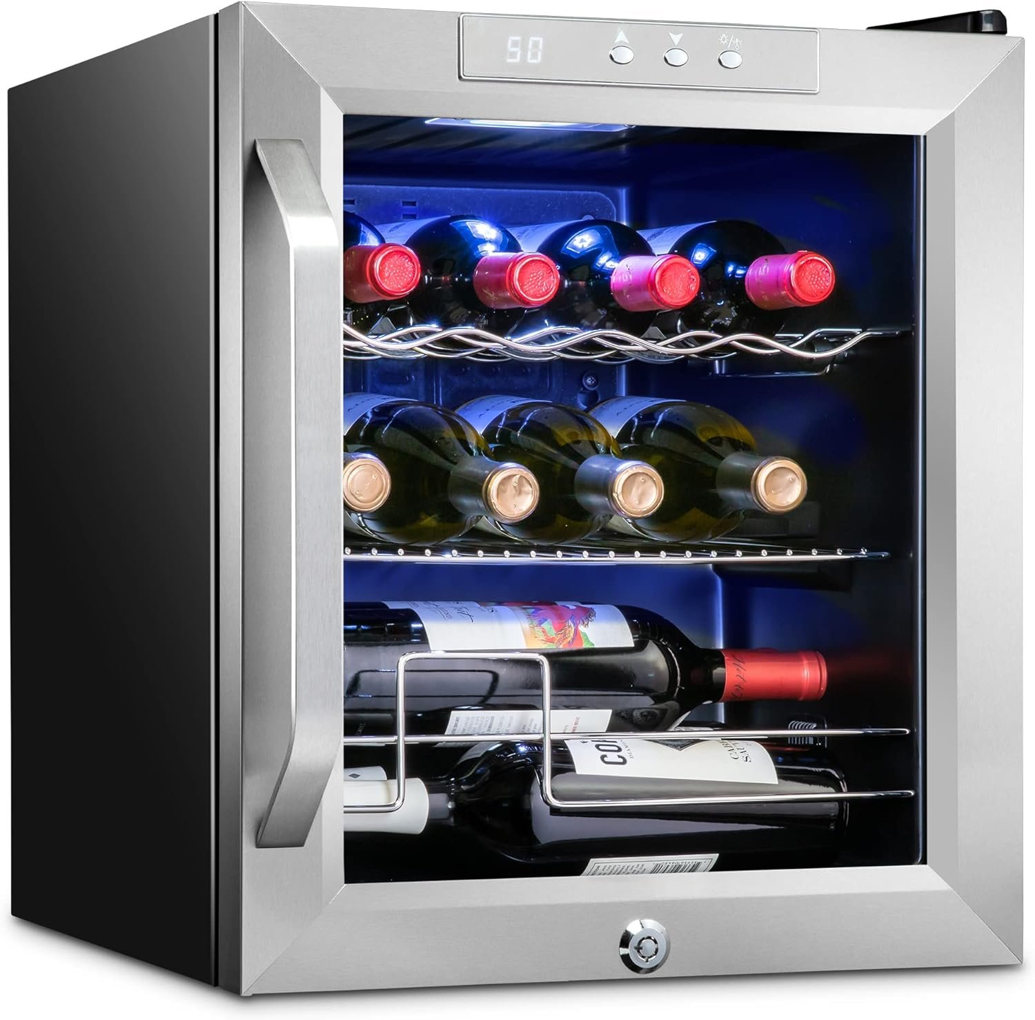 Ivation 12 Bottle Compressor Wine Cooler Refrigerator w/Lock | Large Freestanding Wine Cellar For Red, White, Champagne or Sparkling Wine | 41f-64f Digital Temperature Control Fridge Glass Door Black