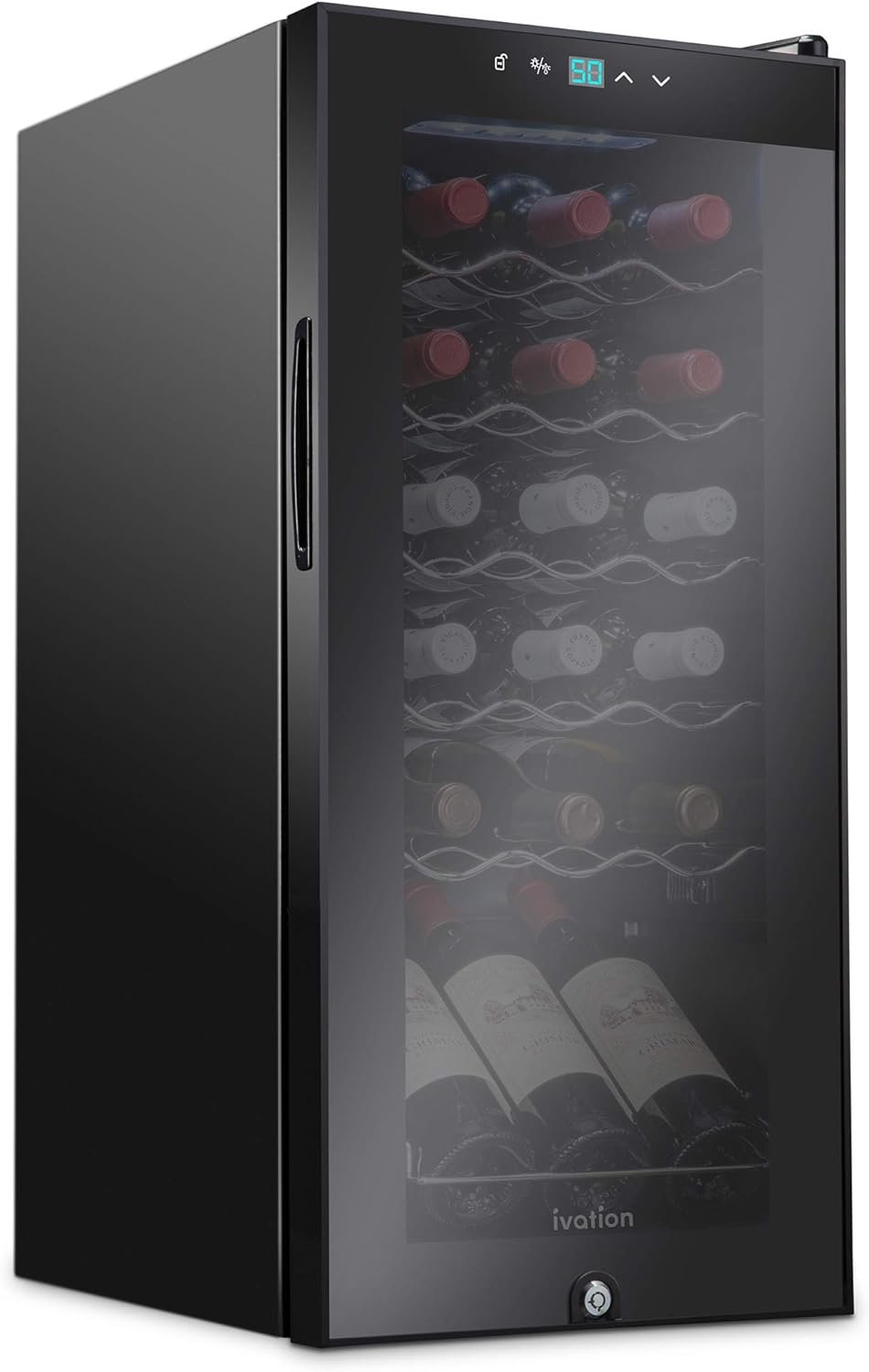 Ivation 18 Bottle Compressor Wine Cooler Refrigerator w/Lock | Large Freestanding Wine Cellar For Red, White, Champagne or Sparkling Wine | 41f-64f Digital Temperature Control Fridge Stainless Steel