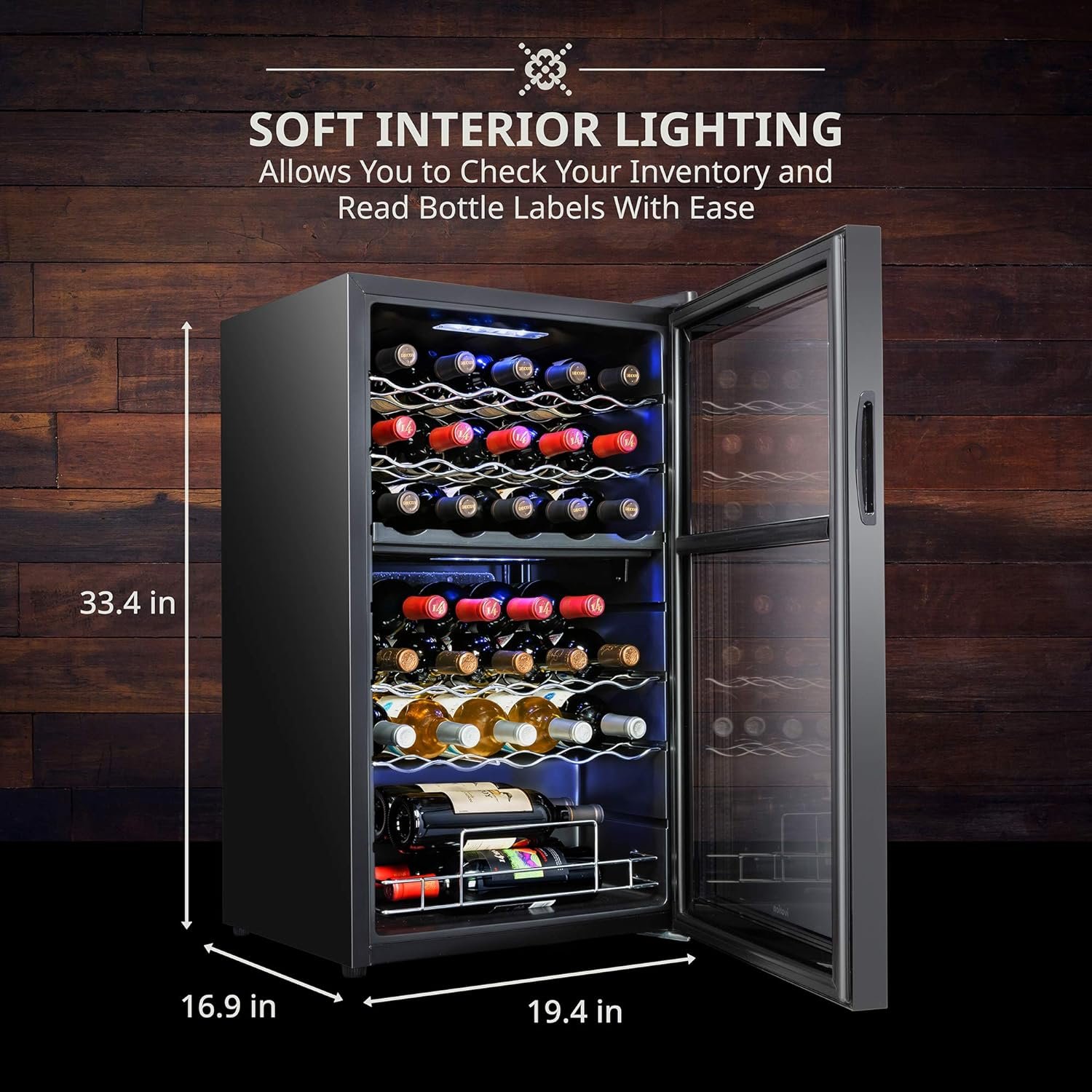 Ivation 33 Bottle Dual Zone Wine Cooler Refrigerator w/Lock | Large Freestanding Wine Cellar For Red, White, Champagne  Sparkling Wine | 41f-64f Digital Temperature Control Fridge Stainless Steel