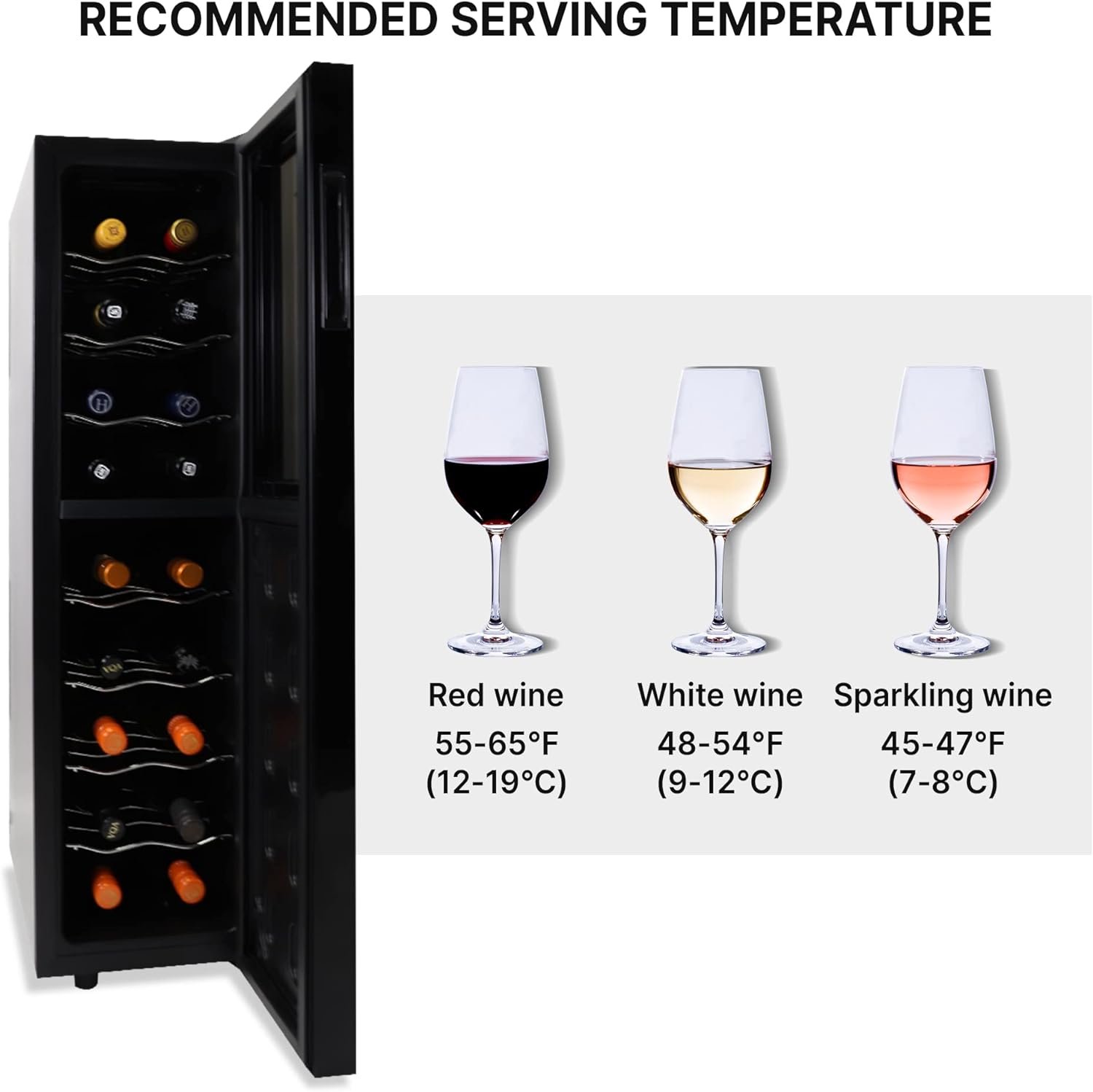 Koolatron 18 Bottle Slim Dual Zone Wine Cooler, Black Thermoelectric Wine Fridge, 1.9 cu. Ft (53L) Freestanding Wine Cellar, Red, White, Sparkling Wine Storage for Home Bar, Kitchen, Apartment, Condo