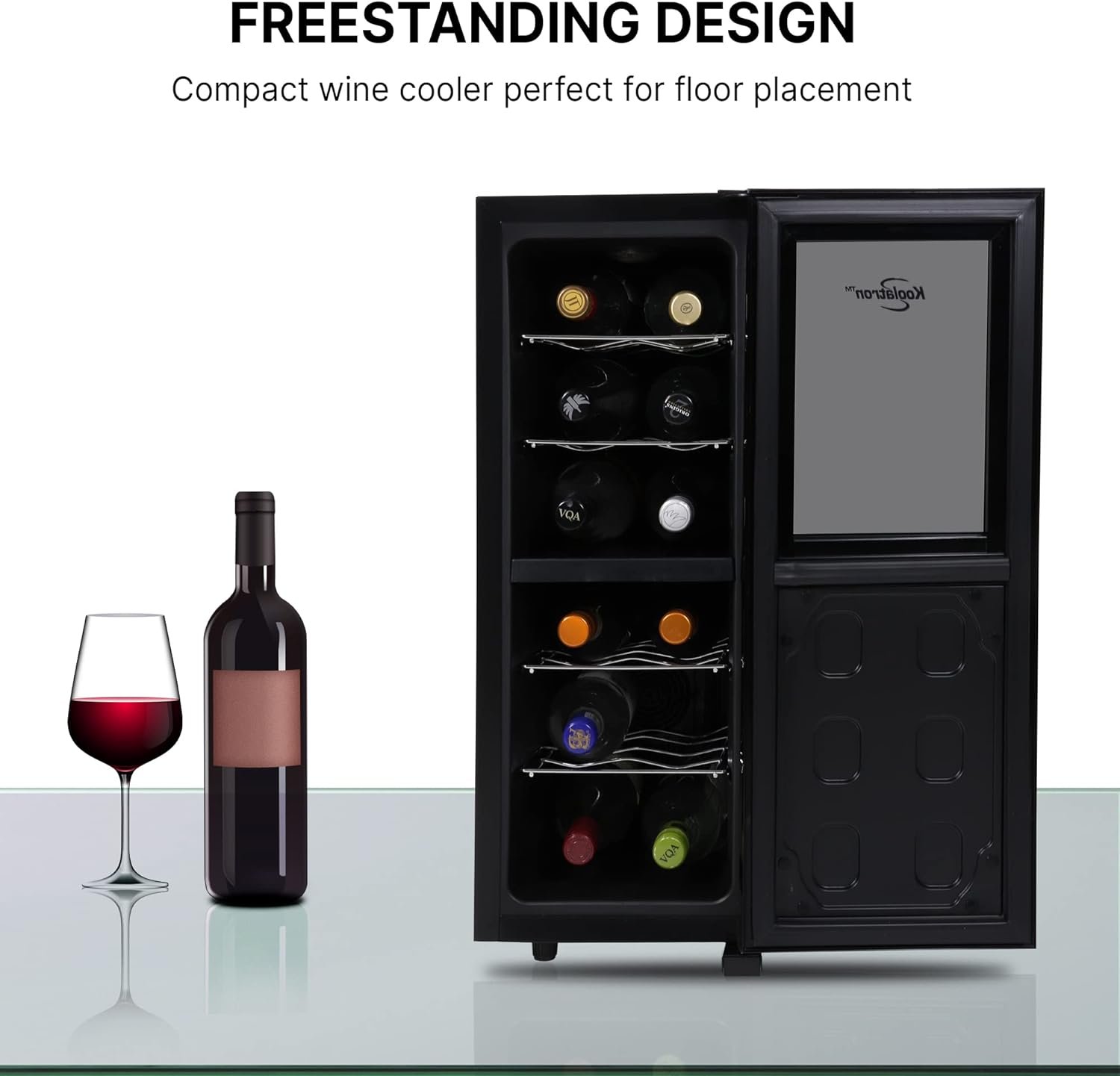 Koolatron Urban Series 12 Bottle Dual Zone Wine Cooler, Black, Thermoelectric Wine Fridge, Freestanding Wine Cellar, Red, White, Sparkling Wine Storage for Small Kitchen, Apartment, Condo, RV