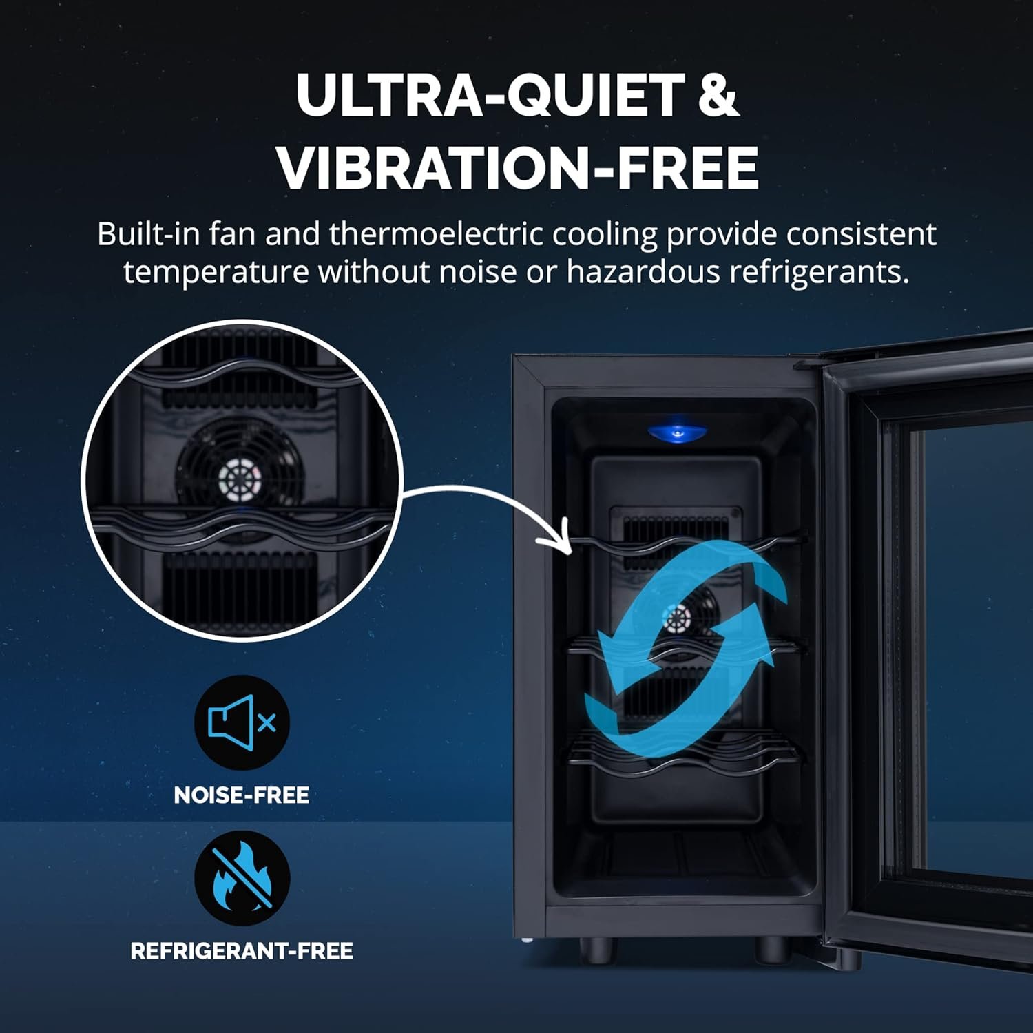 NewAir Shadow-T Series Wine Cooler Refrigerator | 8 Bottle | Countertop Mirrored Compact Wine Cellar with Triple-Layer Tempered Glass Door | Vibration-Free  Ultra-Quiet Thermoelectric Cooling