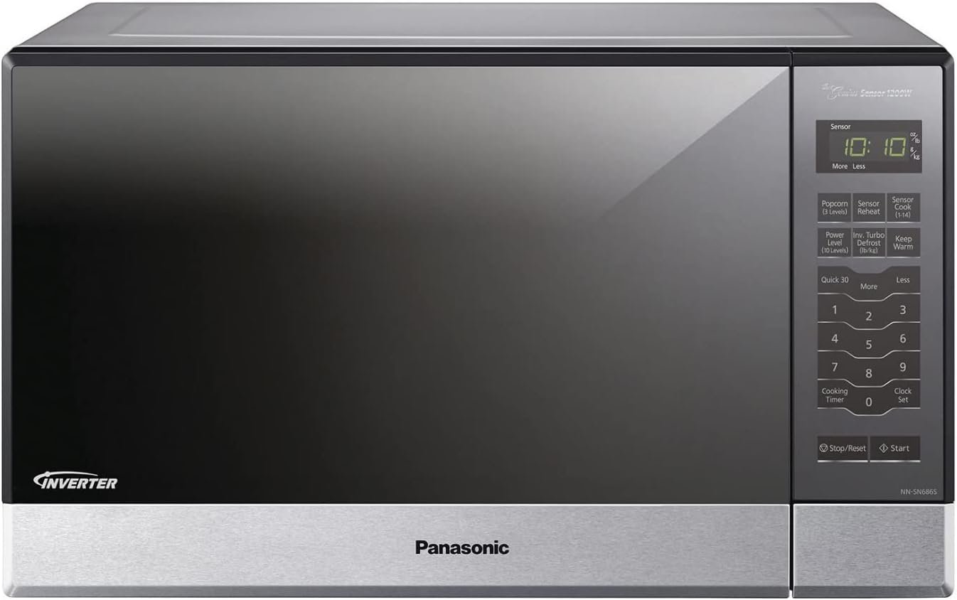 Panasonic NN-SN68KS Compact Microwave Oven with 1200W Power, Sensor Cooking, Popcorn Button, Quick 30Sec  Turbo Defrost, 1.2 cu.ft, Stainless Steel