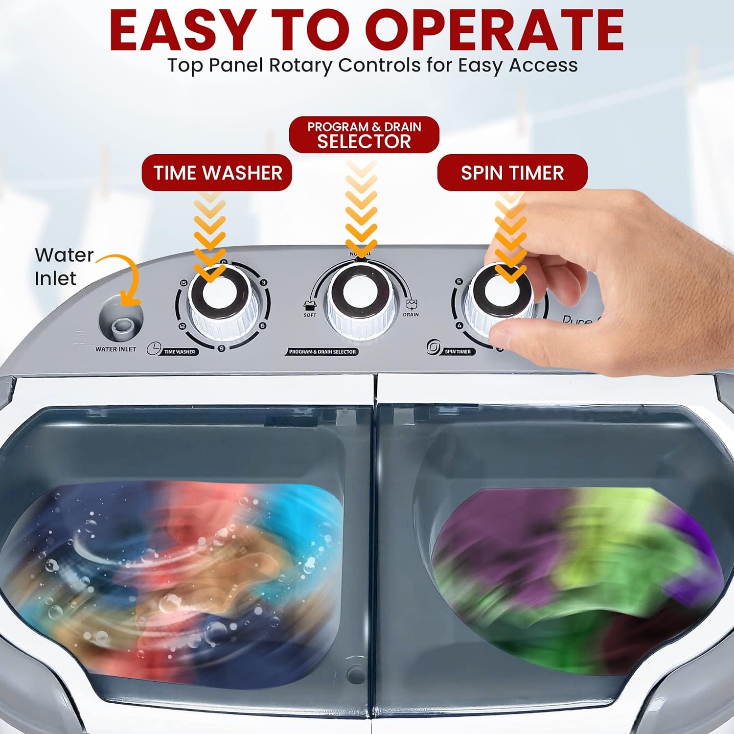 Pyle Portable 2-in-1 Washing MachineSpin-Dryer-Convenient Top-Loading Easy Access,EnergyWater Efficient Design,Ideal for Smaller Loads-No Special Parts or Plumbing Required-2 FT Drainage Hose