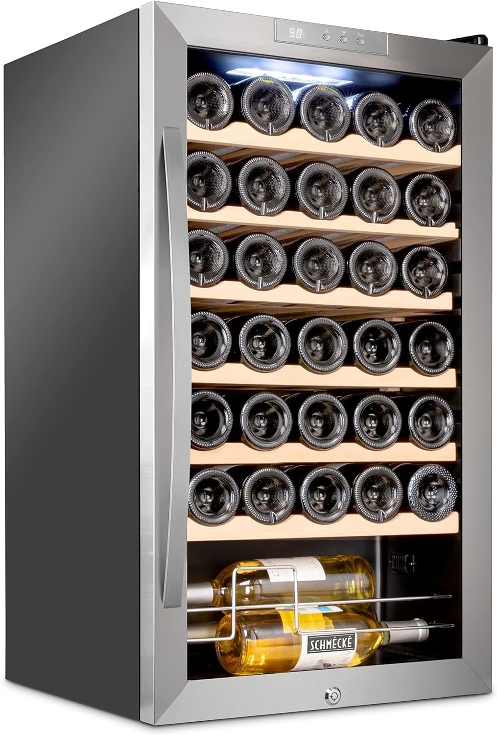 Schmecke 12 Bottle Compressor Wine Cooler Refrigerator w/Lock | Large Freestanding Wine Cellar | 41f-64f Digital Temperature Control Wine Fridge For Red, White, Champagne or Sparkling Wine - Black