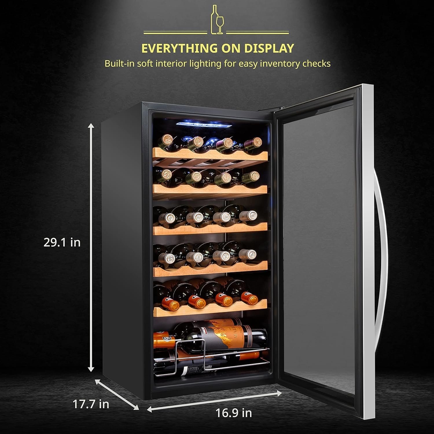 Schmecke 24 Bottle Compressor Wine Cooler Refrigerator w/Lock | Large Freestanding Wine Cellar | 41f-64f Digital Temperature Control Wine Fridge For Red, White, Champagne or Sparkling Wine - Black