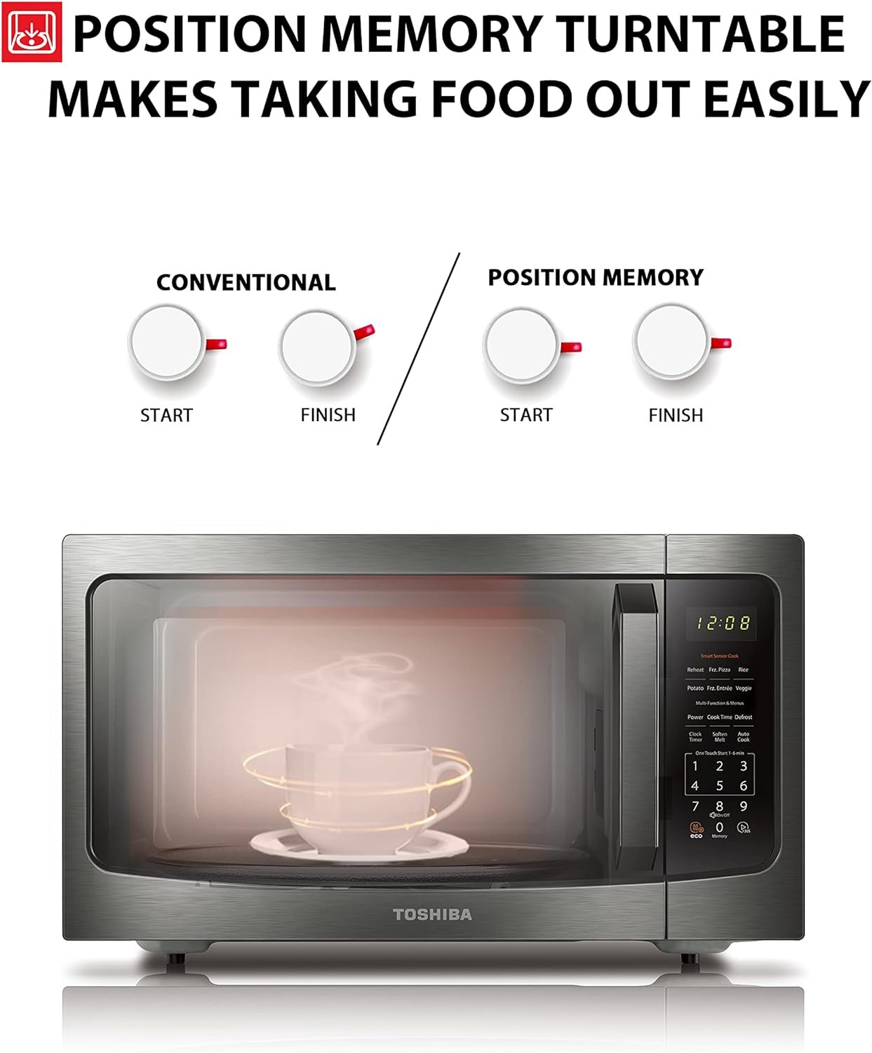 TOSHIBA ML2-EM09PA(BS) Small Countertop Microwave Oven With 6 Auto Menus, Kitchen Essentials, Mute Function  ECO Mode, 0.9 Cu Ft, 10.6 Inch Removable Turntable, 900W, Black Color