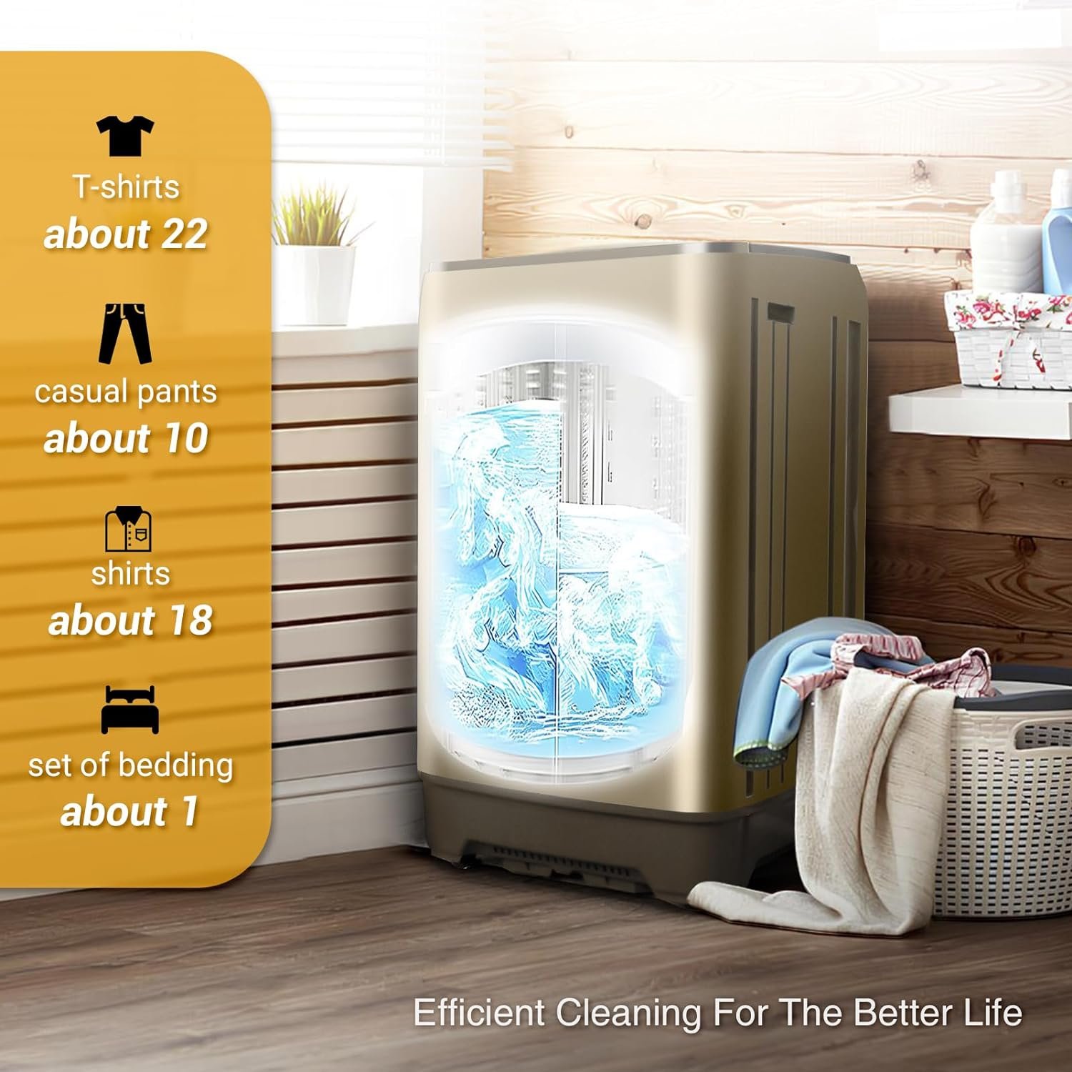 Tymyp 17.8 LBS Portable Washer Combo, Full Automatic Washing Machine with LED Display, 10 Wash Programs and 8 Water Levels, Ideal for Dorms, Apartments, RV(Golden)