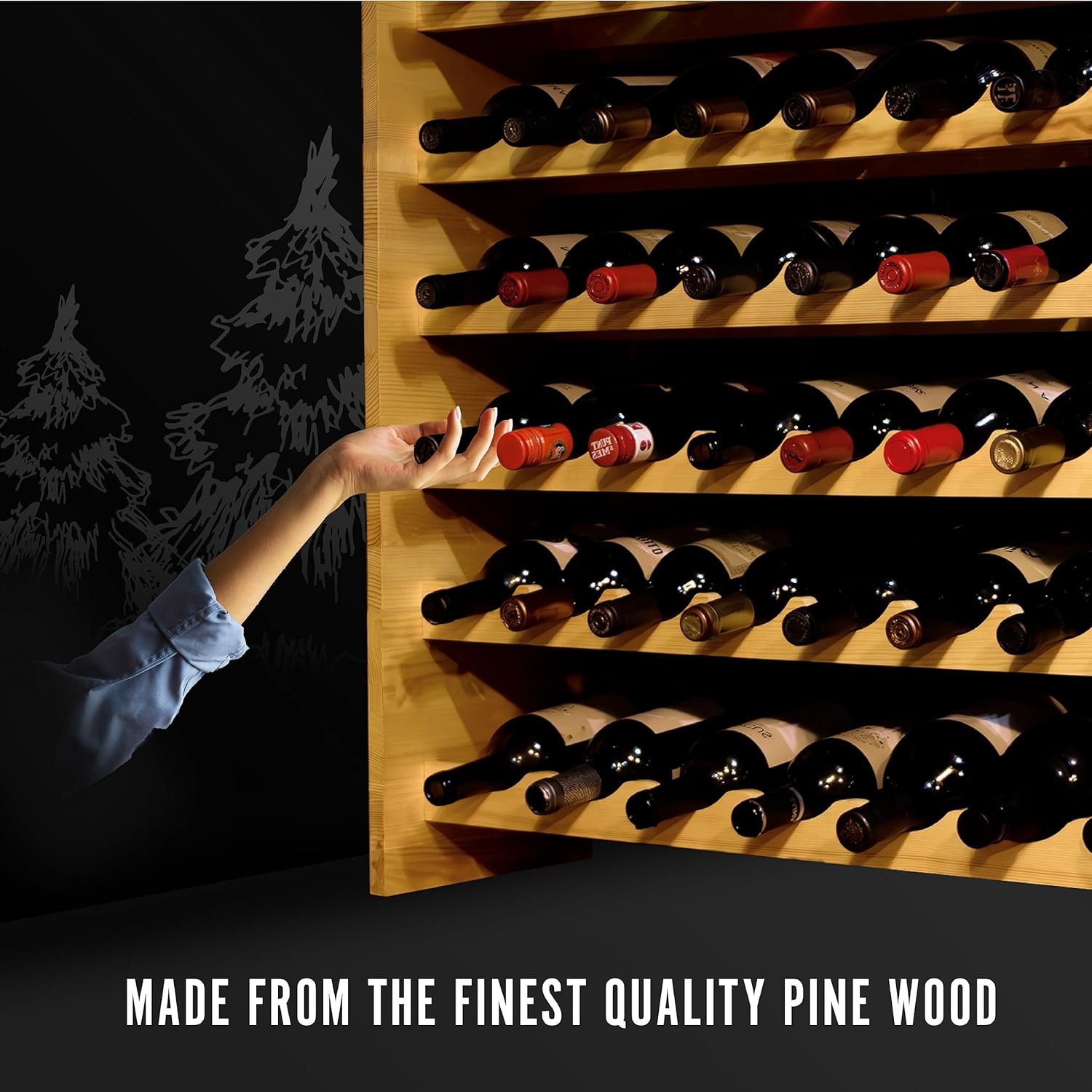 Uva Nova Large Wine Rack | Wine Rack Wood | Wine Cellar Racks | 53 Bottle Wine Bottle Storage | Pine Wood Magnum Bottle Wine Rack Fits 8 Magnum Bottles