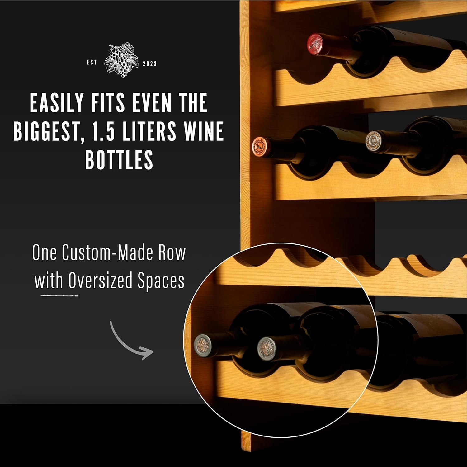 Uva Nova Large Wine Rack | Wine Rack Wood | Wine Cellar Racks | 53 Bottle Wine Bottle Storage | Pine Wood Magnum Bottle Wine Rack Fits 8 Magnum Bottles