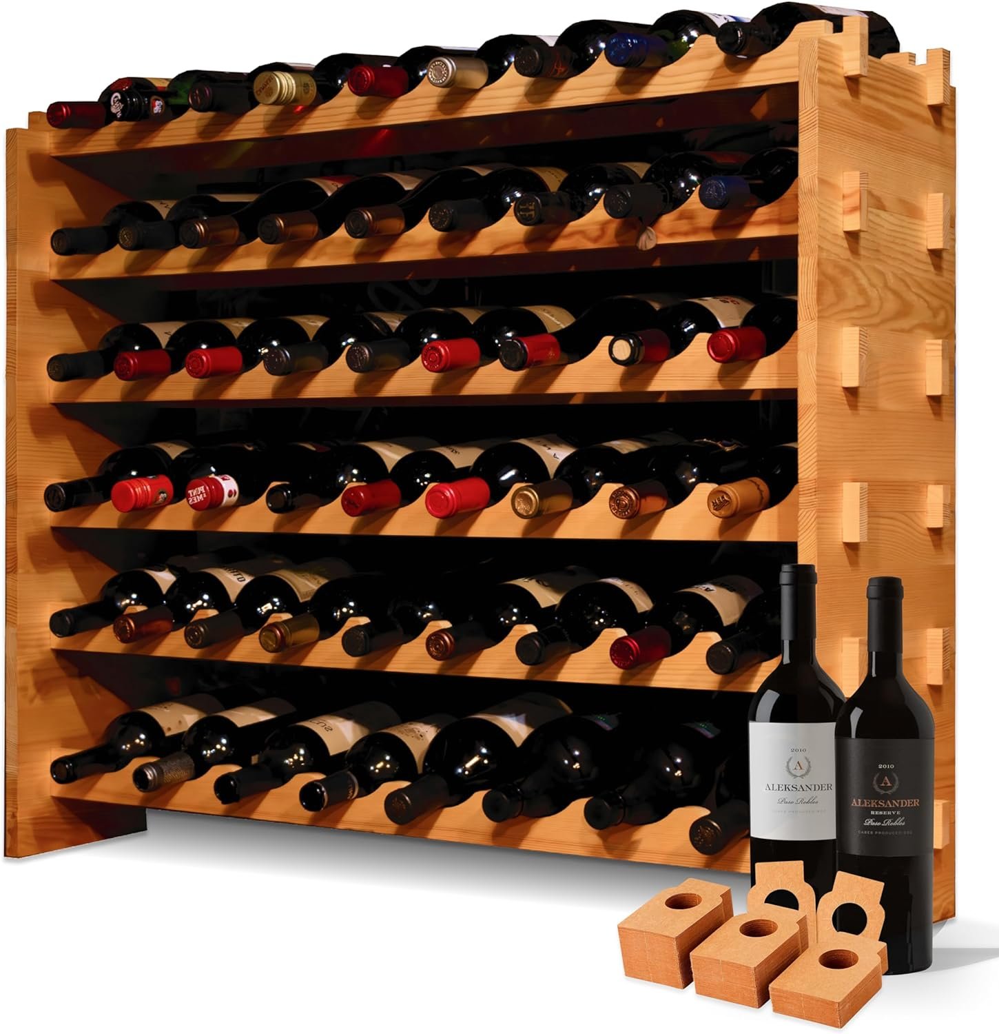 Uva Nova Large Wine Rack | Wine Rack Wood | Wine Cellar Racks | 53 Bottle Wine Bottle Storage | Pine Wood Magnum Bottle Wine Rack Fits 8 Magnum Bottles