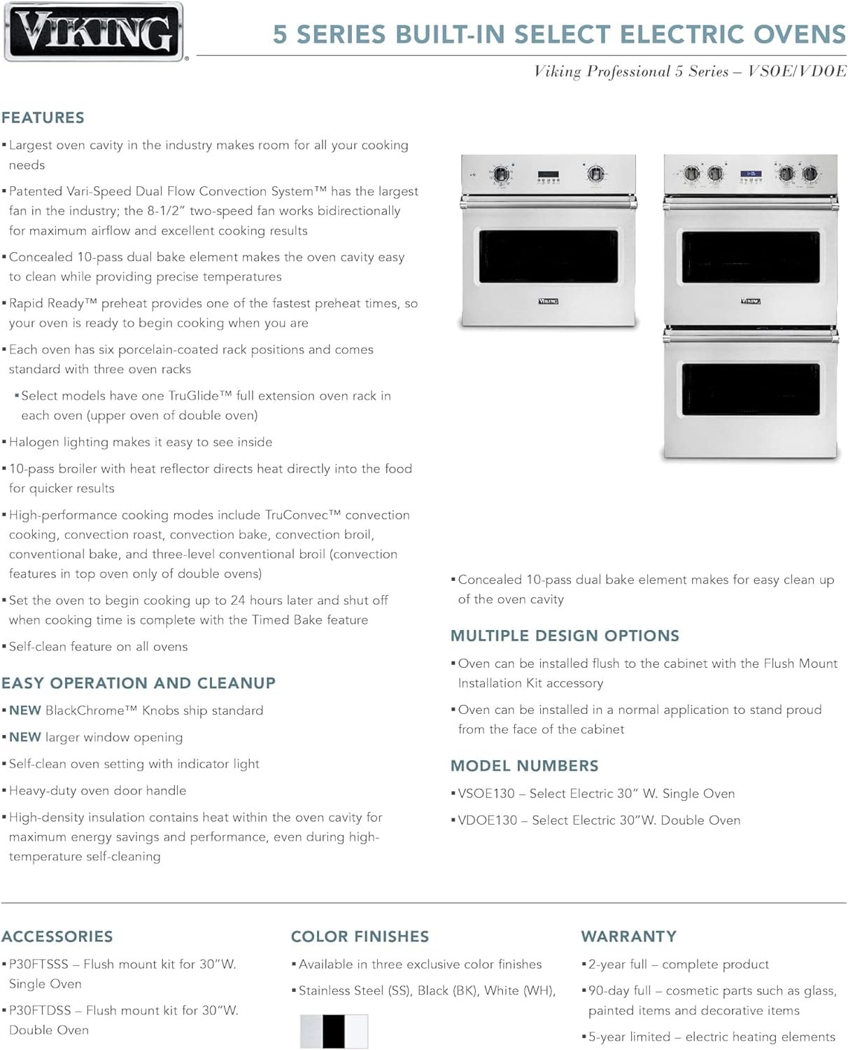 Viking 30 Professional 5 Series Built-In Electric Wall Oven VSOE130SS