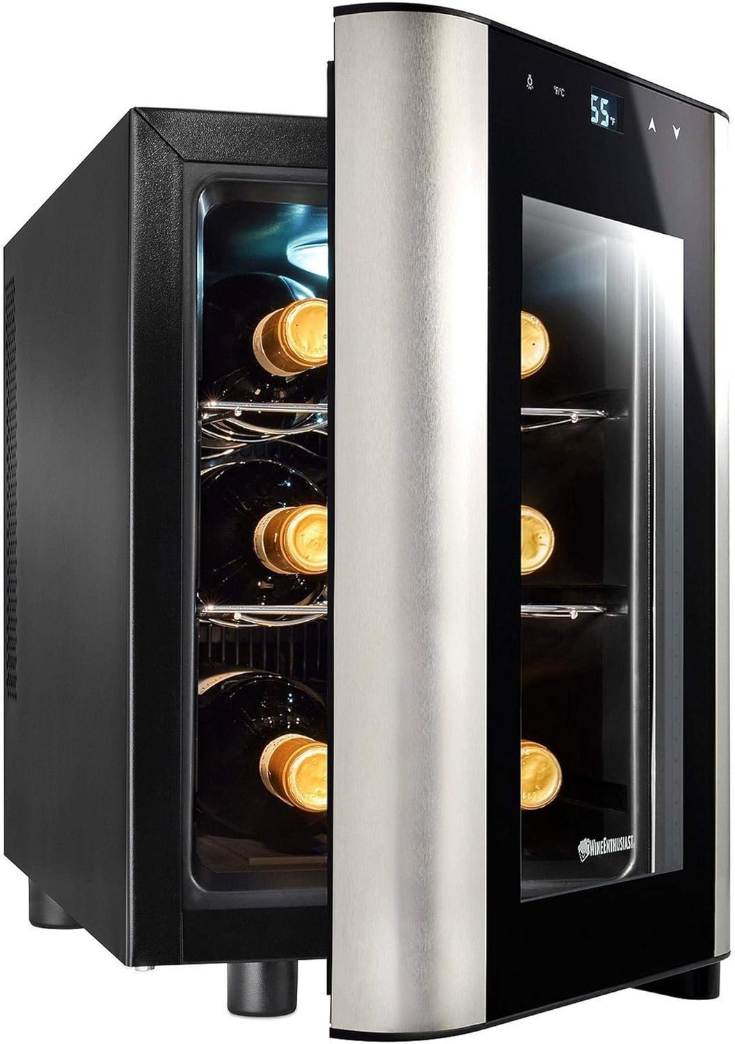 Wine Enthusiast 6-Bottle Countertop Wine Cooler - Mini Fridge for Kitchen with 3 Shelves, Adjustable Temperature Control,  Energy Efficient Cooling Beverage Refrigerator