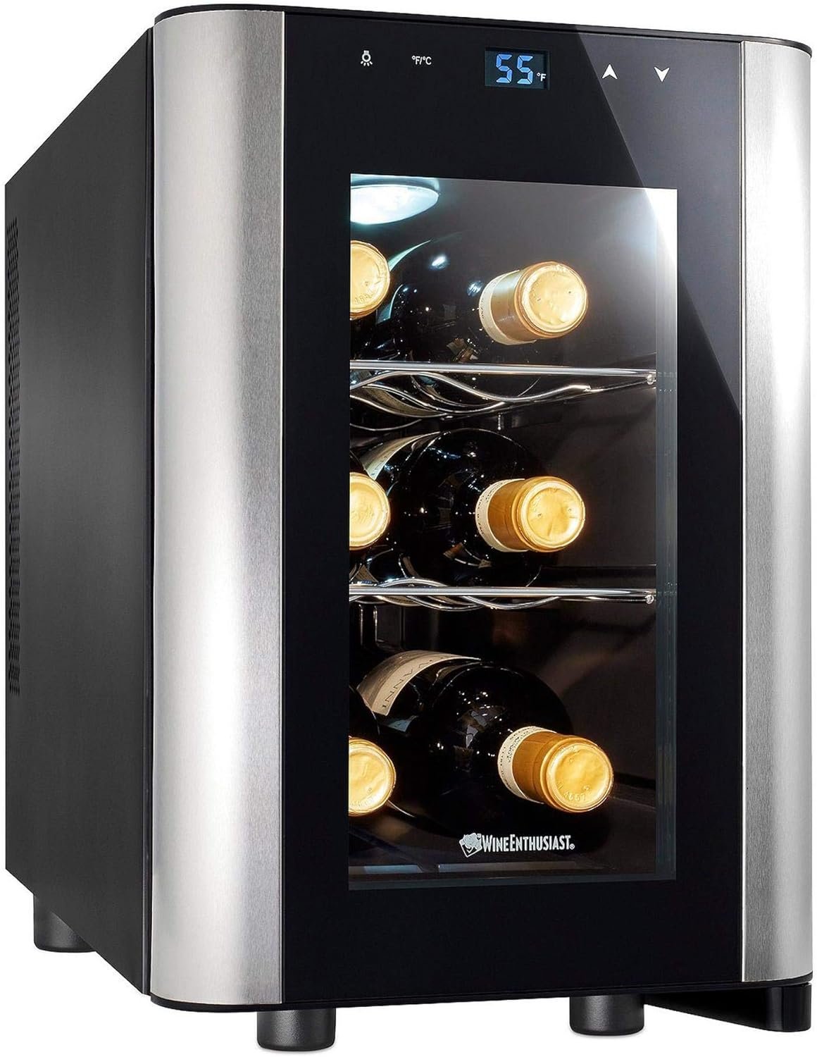 Wine Enthusiast 6-Bottle Countertop Wine Cooler - Mini Fridge for Kitchen with 3 Shelves, Adjustable Temperature Control,  Energy Efficient Cooling Beverage Refrigerator