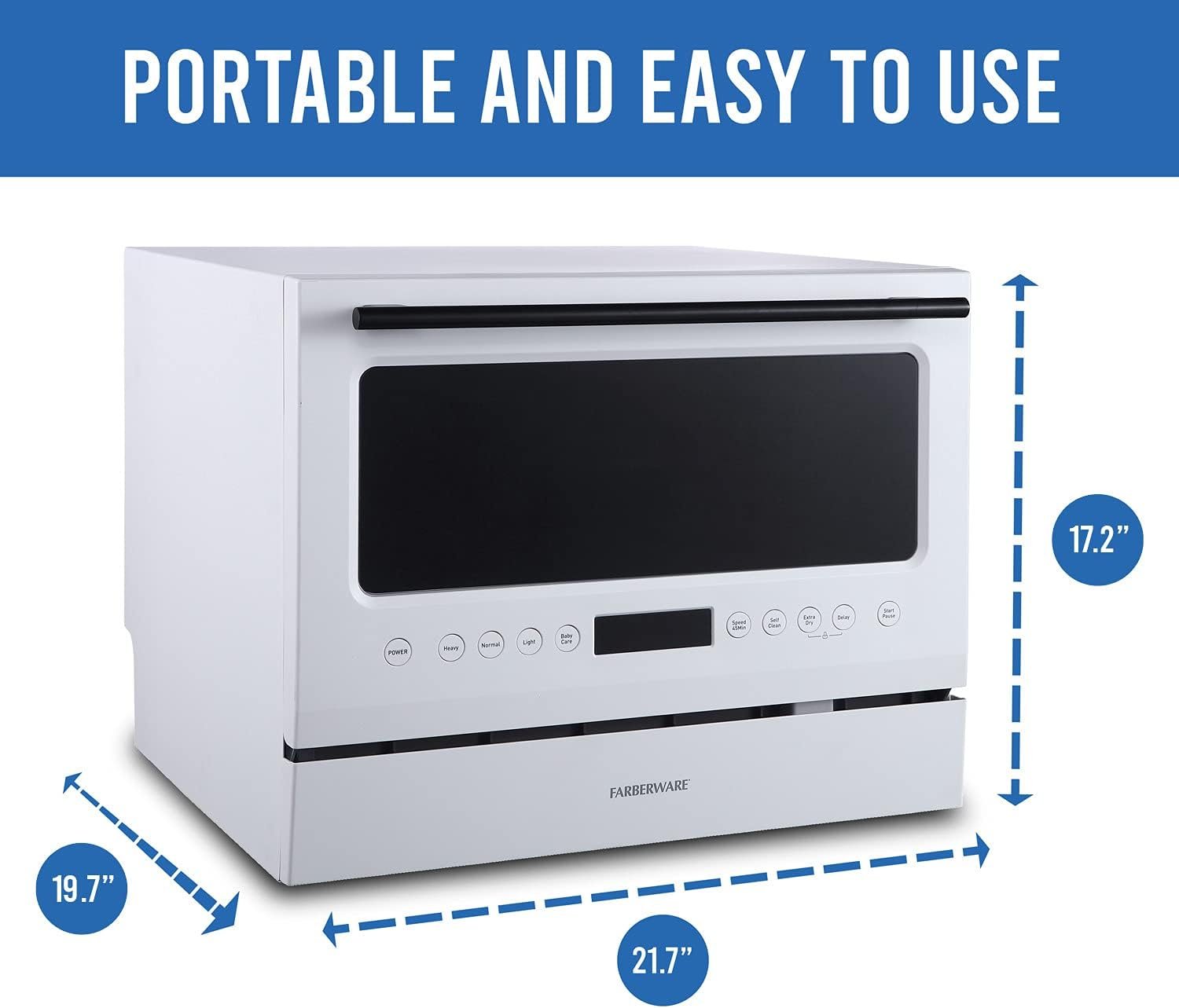 Farberware Portable Countertop Dishwasher - 7-Program System for Home, RV, and Apartment - Wash Dishes, Glass, and Baby Products - Hookup Required