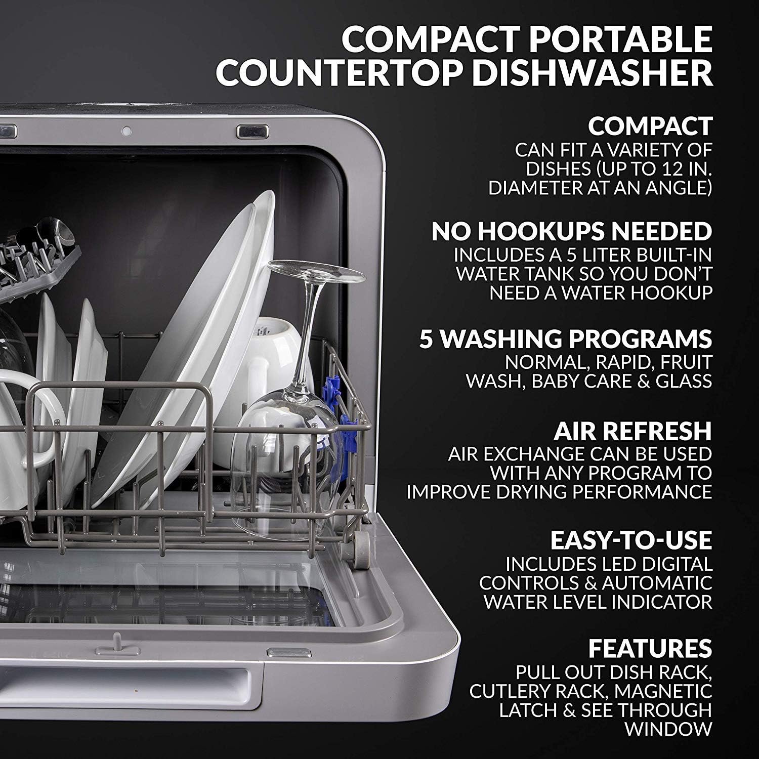 Farberware Portable Countertop Dishwasher - 7-Program System for Home, RV, and Apartment - Wash Dishes, Glass, and Baby Products - Hookup Required