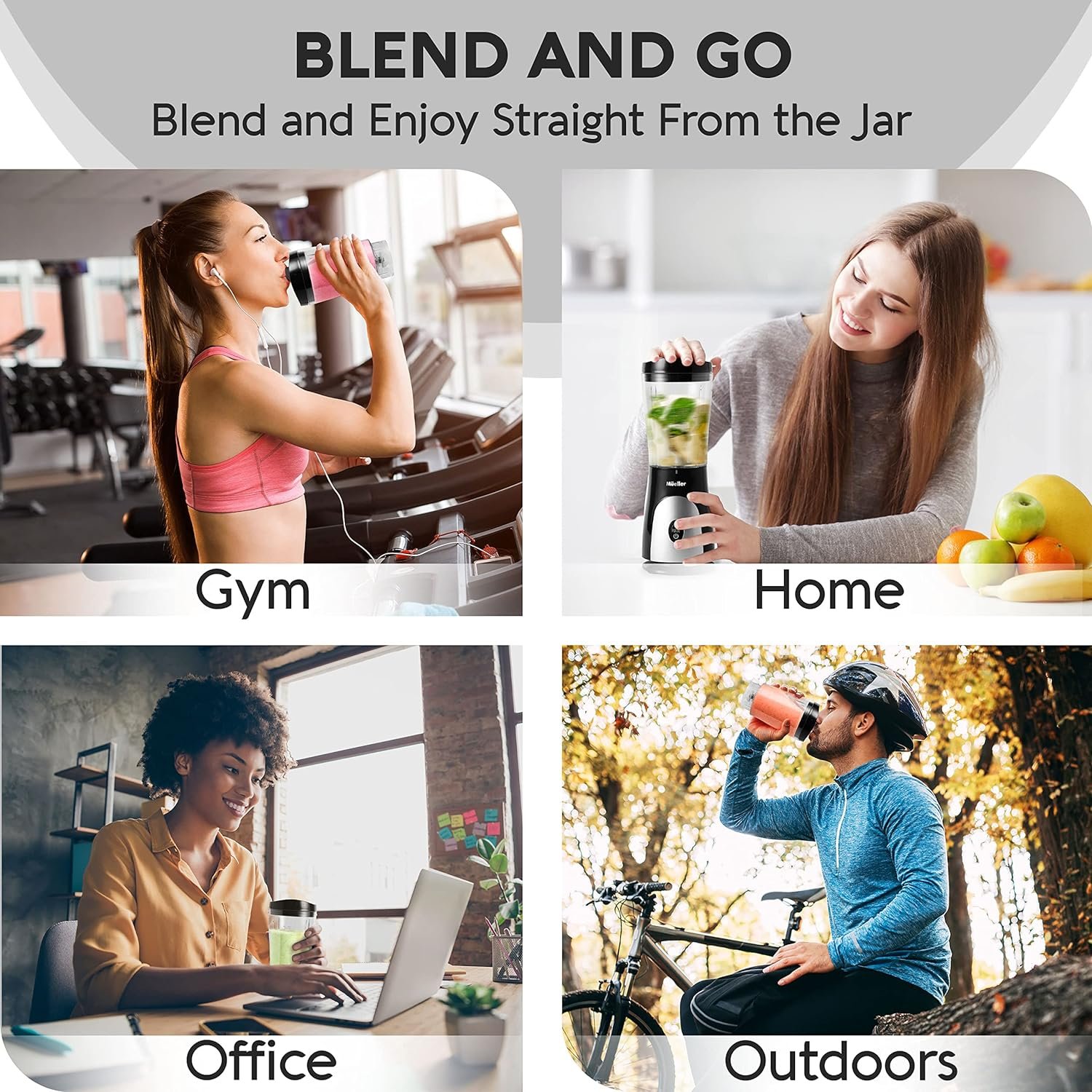 Mueller Personal Blender for Shakes and Smoothies with 15 Oz Travel Cup and Lid, Juices, Baby Food, Heavy-Duty Portable Blender  Food Processor, Grey