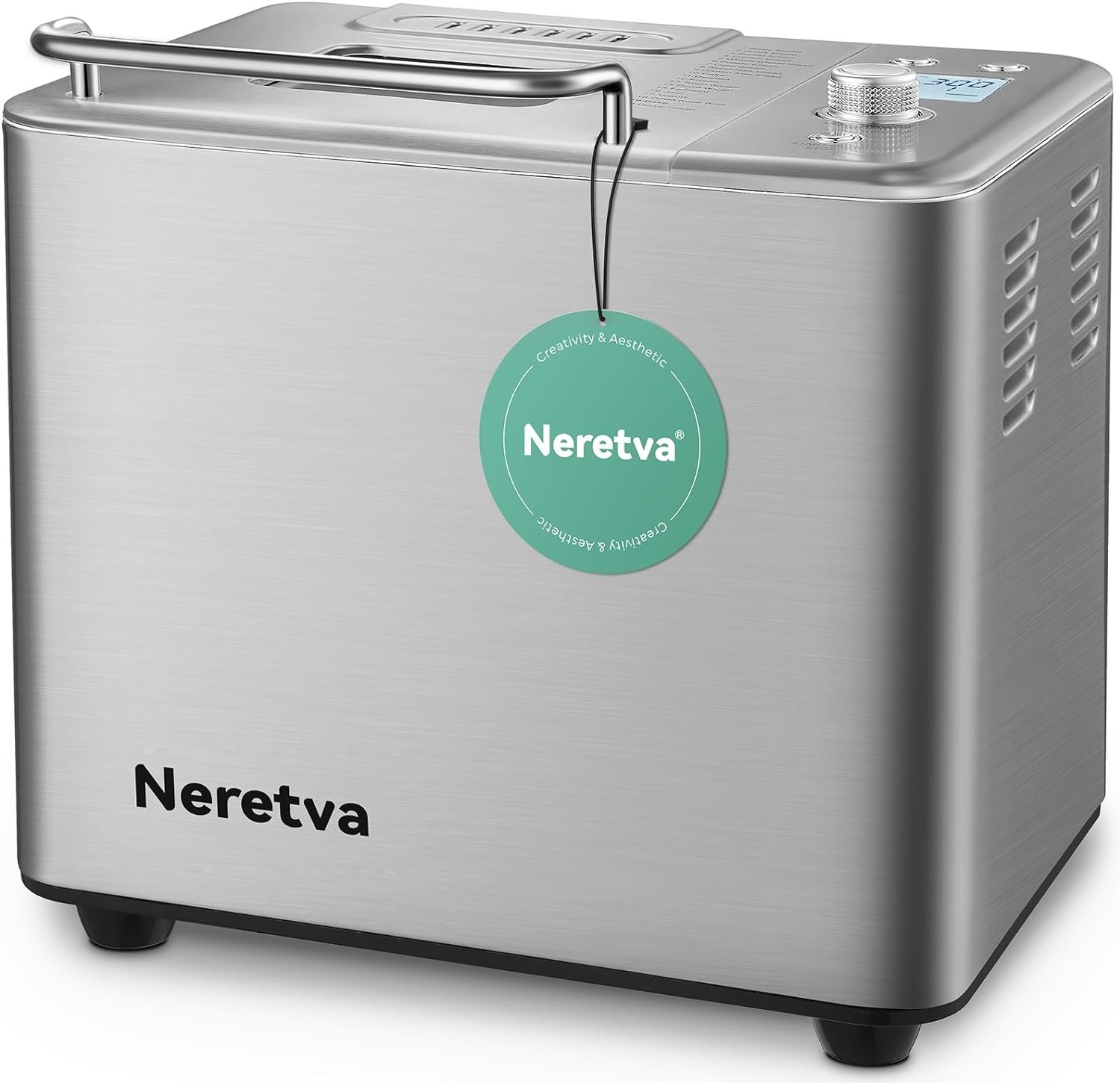 Neretva Bread Maker Machine, 20-in-1 2LB Automatic Breadmaker with Gluten Free Pizza Sourdough Setting, Digital, Programmable, 1 Hour Keep Warm, 2 Loaf Sizes, 3 Crust Colors - Receipe Booked Included