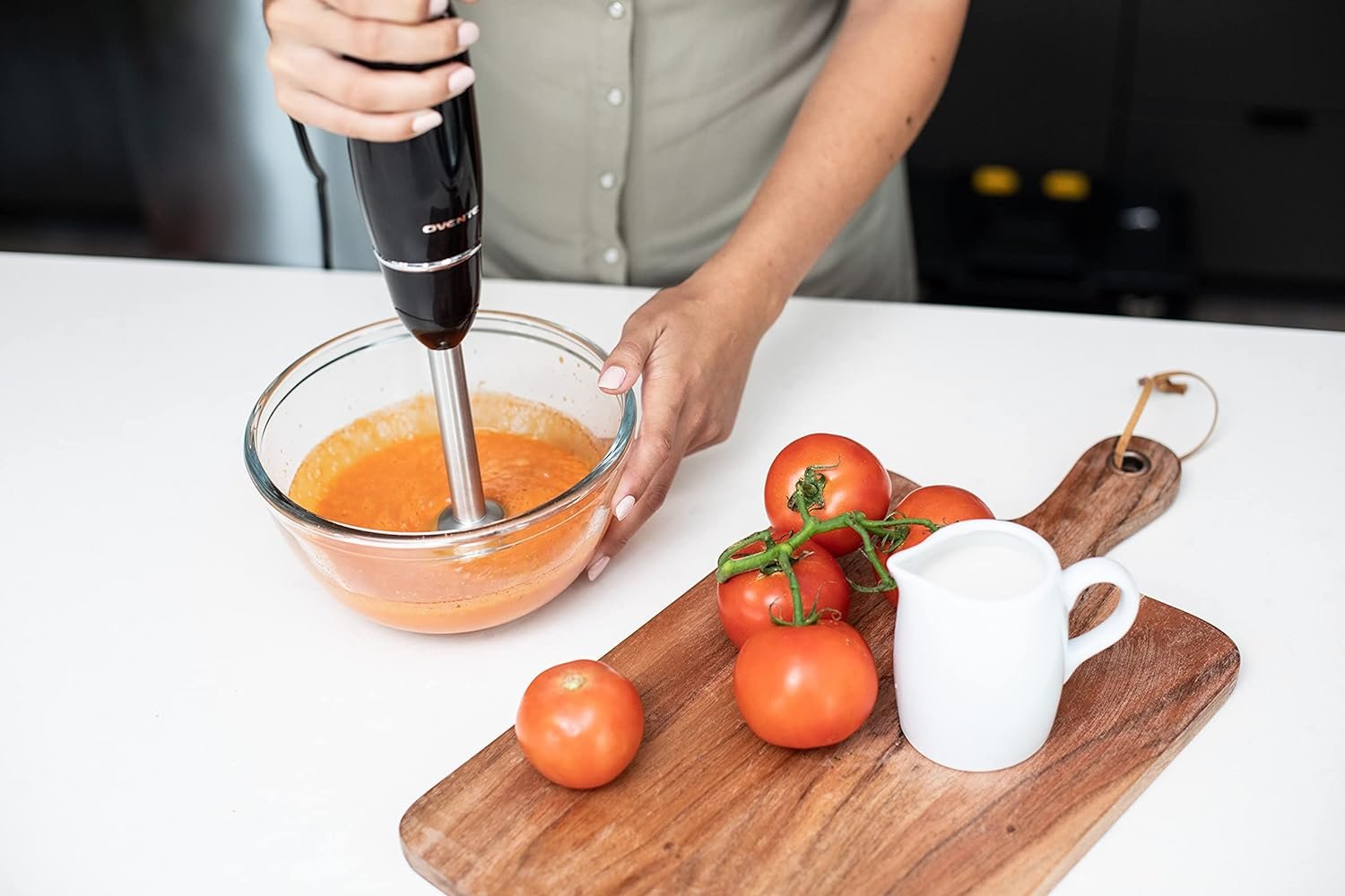 OVENTE Electric Immersion Hand Blender 300 Watt 2 Mixing Speed with Stainless Steel Blades, Powerful Portable Easy Control Grip Stick Mixer Perfect for Smoothies, Puree Baby Food  Soup, Red HS560R