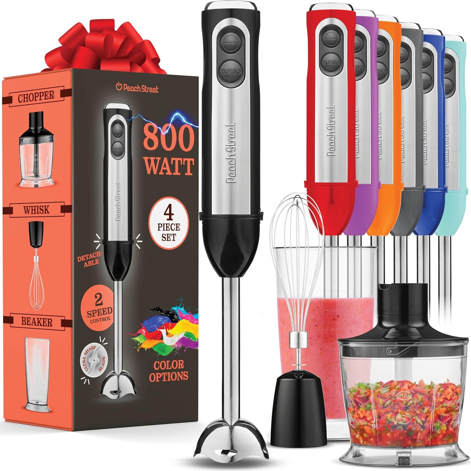 Powerful Immersion Blender, Electric Hand Blender 500 Watt with Turbo Mode, Detachable Base. Handheld Kitchen Gadget Blender Stick for Soup, Smoothie, Puree, Baby Food, 304 Stainless Steel Blades