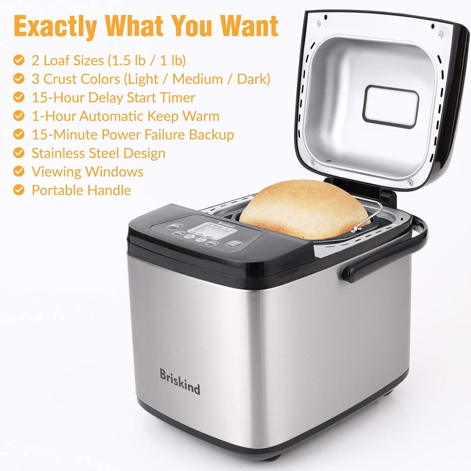 19-in-1 Compact Bread Maker Machine, 1.5 lb / 1 lb Loaf Small Breadmaker with Carrying Handle, Including Gluten Free, Dough, Jam, Yogurt Menus, Bake Evenly, Automatic Keep Warm, 3 Crust Color