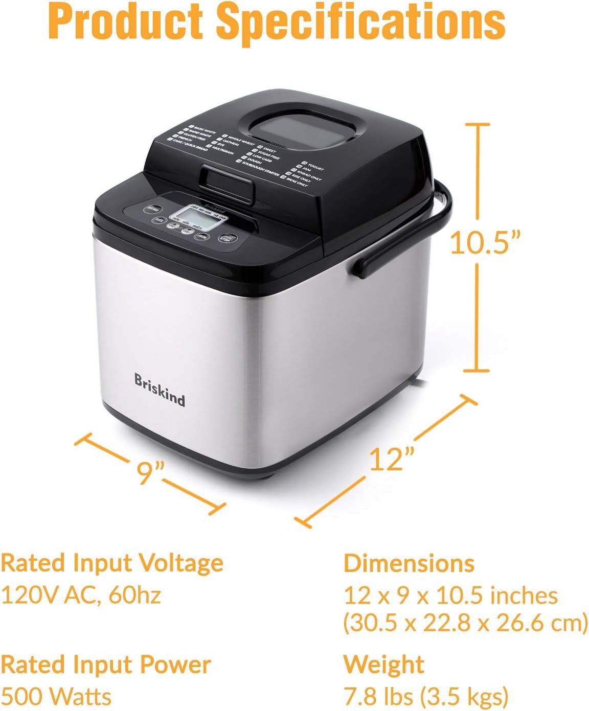 19-in-1 Compact Bread Maker Machine, 1.5 lb / 1 lb Loaf Small Breadmaker with Carrying Handle, Including Gluten Free, Dough, Jam, Yogurt Menus, Bake Evenly, Automatic Keep Warm, 3 Crust Color