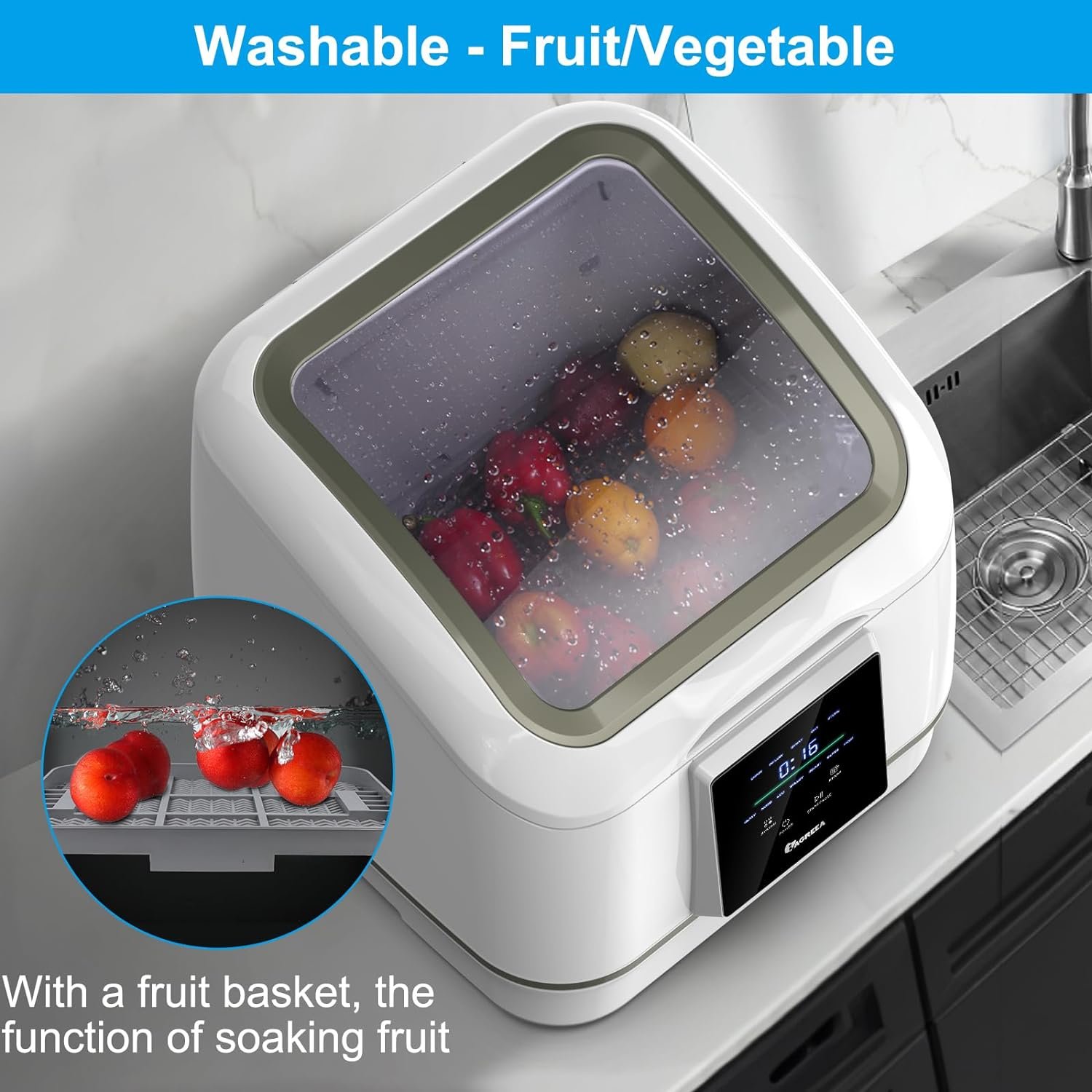 IAGREEA Portable Countertop Dishwasher, 7 Washing Programs Compact Mini Dishwasher, No Hook Needed, Anti-Leakage, Fruit  Vegetable Soaking, For 4 Sets of Tableware