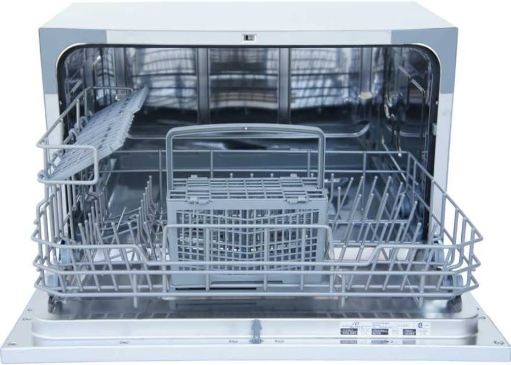 SPT SD-2225DS Compact Countertop Dishwasher/Delay Start Energy Star Portable Dishwasher with Stainless Steel Interior and 6 Place Settings Rack Silverware Basket/Apartment Office Home Kitchen, Silver