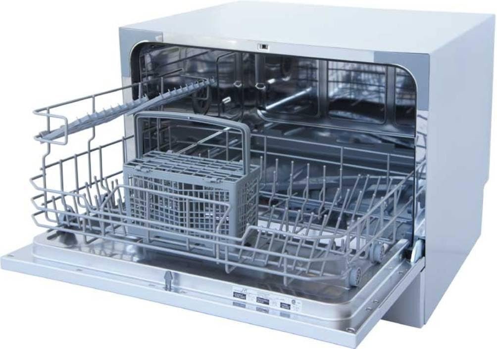 SPT SD-2225DS Compact Countertop Dishwasher/Delay Start Energy Star Portable Dishwasher with Stainless Steel Interior and 6 Place Settings Rack Silverware Basket/Apartment Office Home Kitchen, Silver