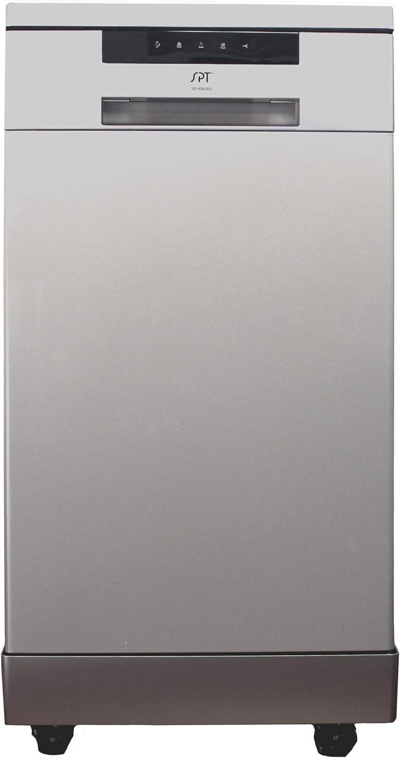 SPT SD-9263SS 18″ Wide Portable Stainless Steel Dishwasher with ENERGY STAR, 6 Wash Programs, 8 Place Settings and Stainless Steel Tub