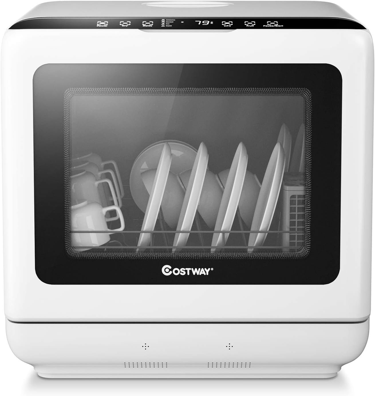 COSTWAY Portable Countertop Dishwasher, Compact Dishwasher with 5 L Built-in Water Tank, 5 Washing Programs, Air-dry Function, Fruit Washing, Delay Function, Mini Dishwasher for Apartment, RVs, White