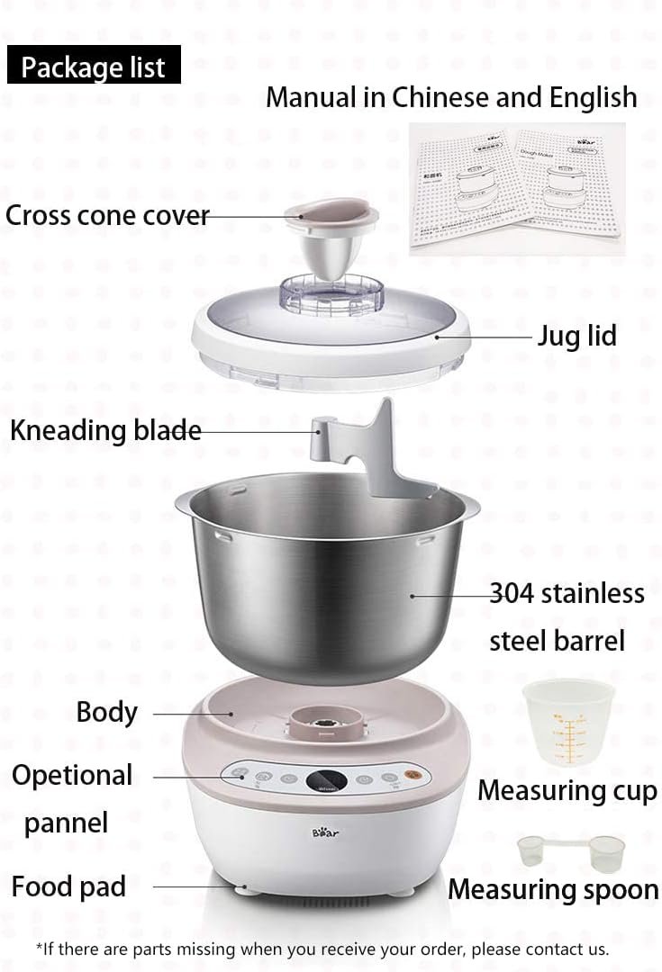 Bear HMJ-A50B1 Dough Maker with Ferment Function, Microcomputer Timing, Face-up Touch Panel, 4.5Qt, 304 Stainless Steel