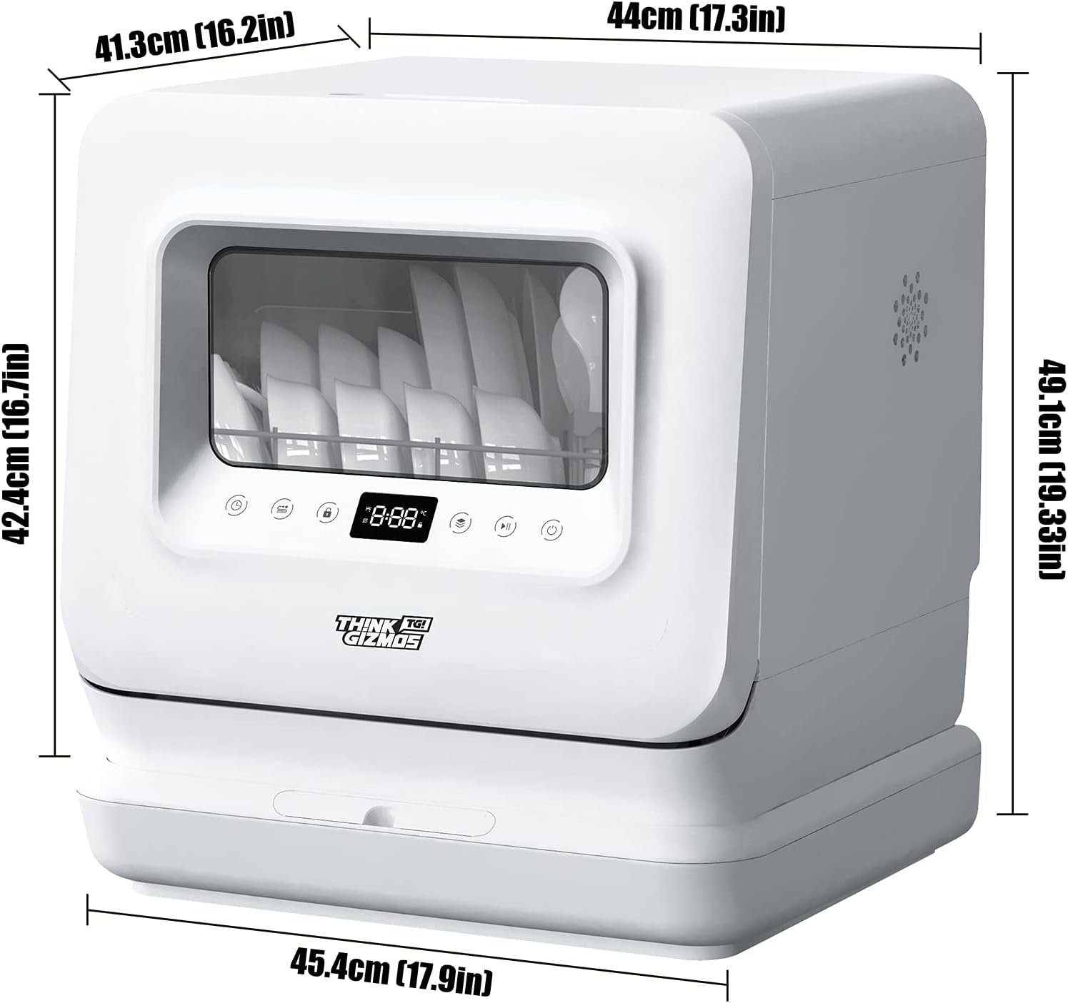 Think Gizmos Counter Top Dishwasher with Water Tank 7.5L - No Hookup Required. Compact Dishwasher with 5 Programmes, Drying Cycle, Touch Controls