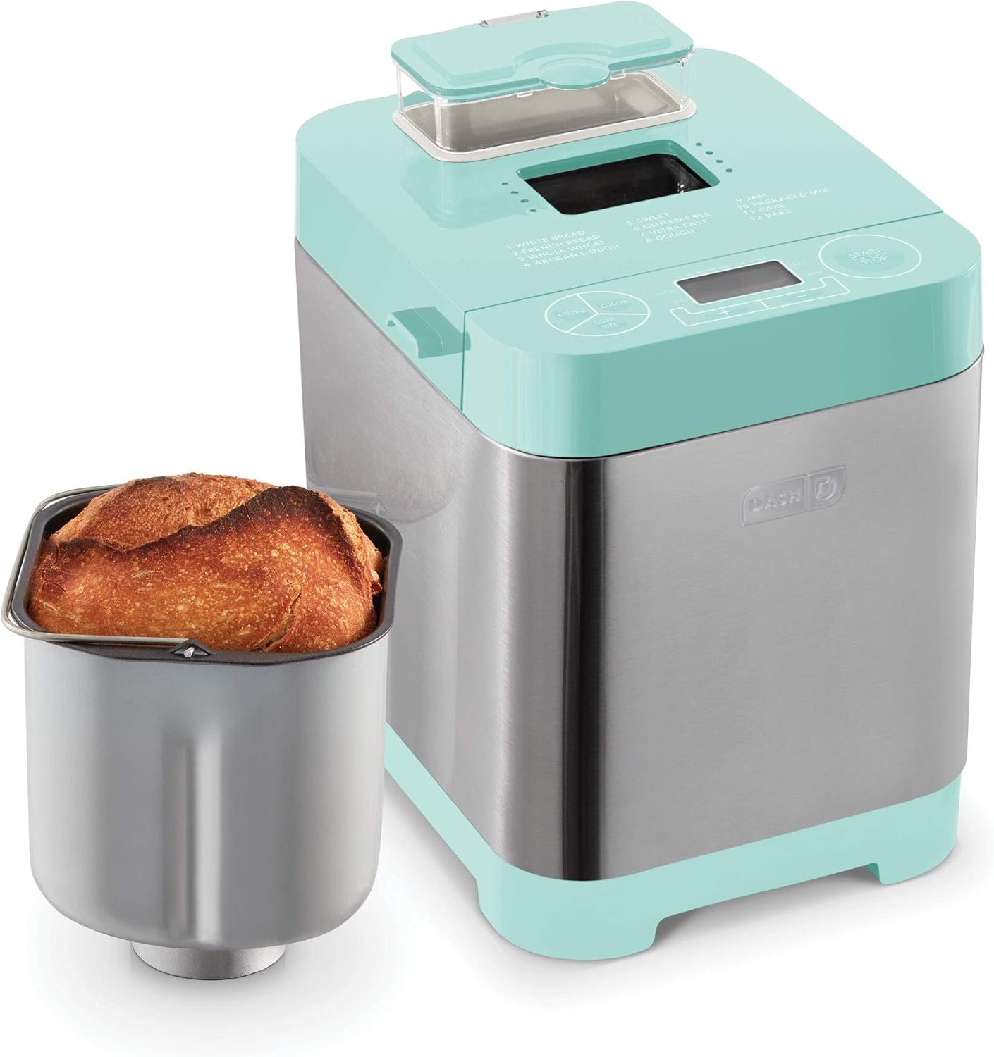 Dash Everyday Stainless Steel Bread Maker, Up to 1.5lb Loaf, Programmable, 12 Settings + Gluten Free  Automatic Filling Dispenser - Aqua