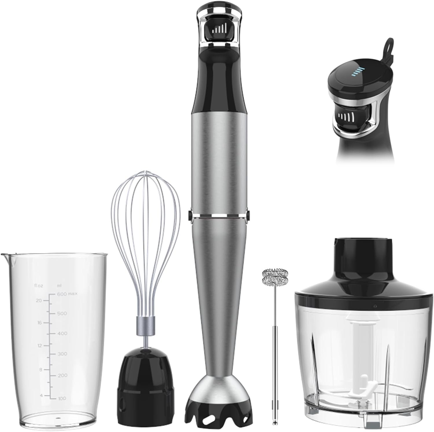 Immersion Blender Handheld Hand Blender 1100W, Trigger Variable Speed 5 in 1 Stick Blender, Emulsion Blender with Chopper, Whisk and Frother for Soup, Baby Food and Smoothies